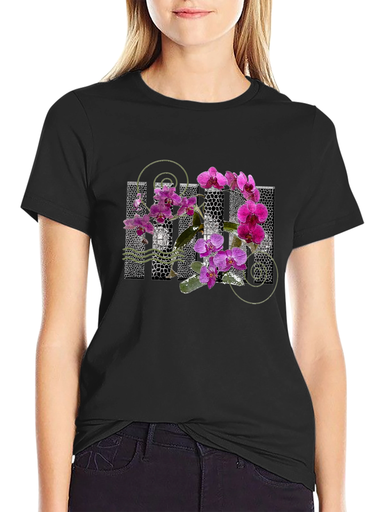 Orchid Graphic Black T-Shirt