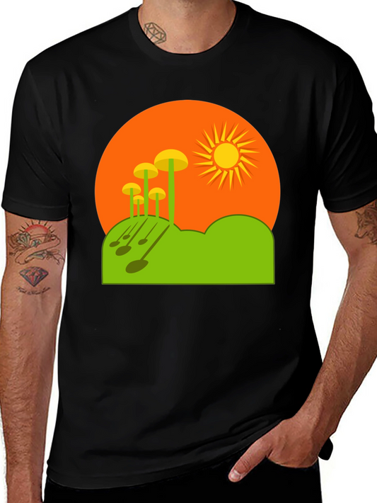 Funky Mushroom Sunset Graphic Tee - Black