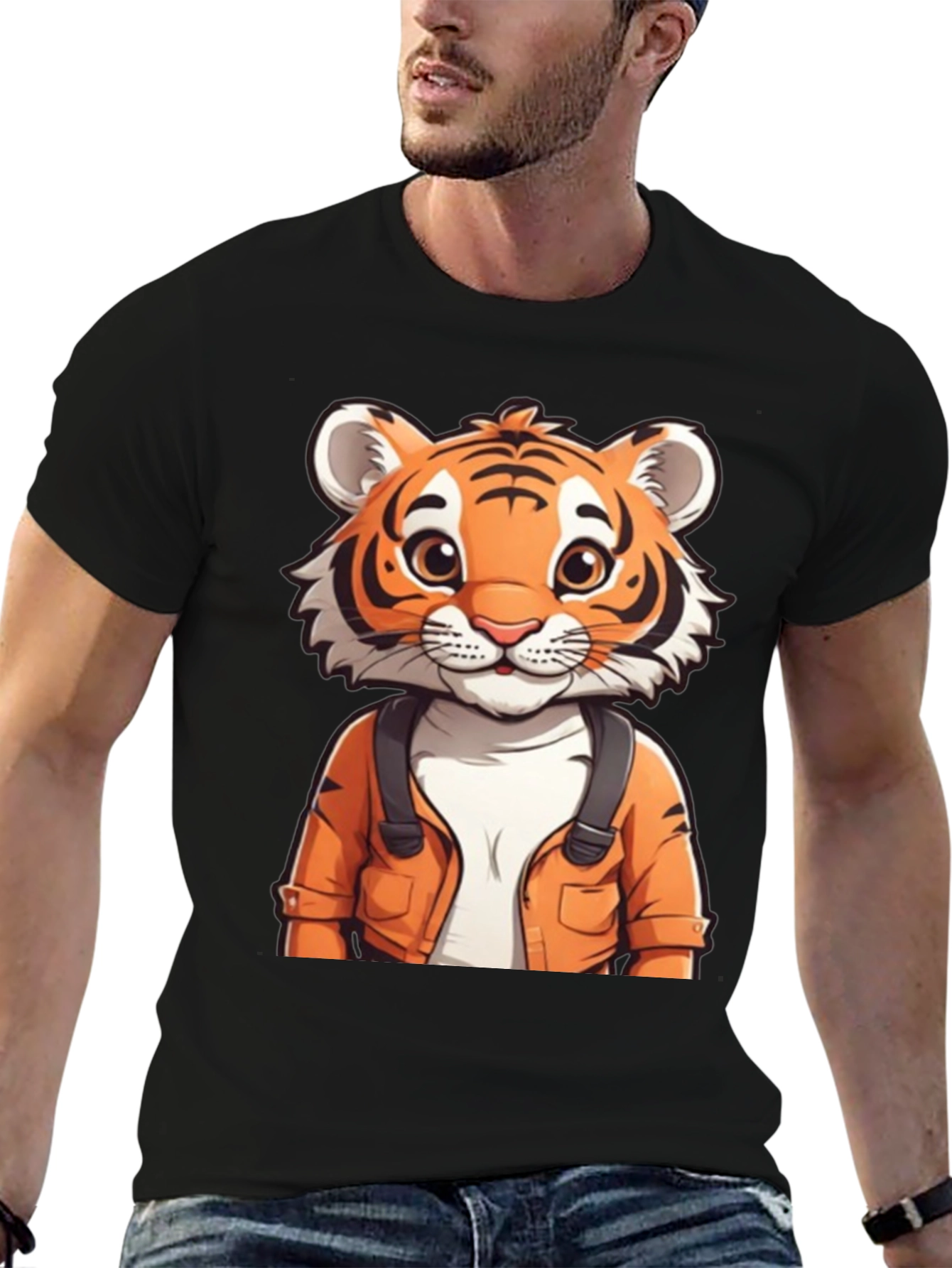 Cute Tiger Graphic Tee - Black Casual T-Shirt