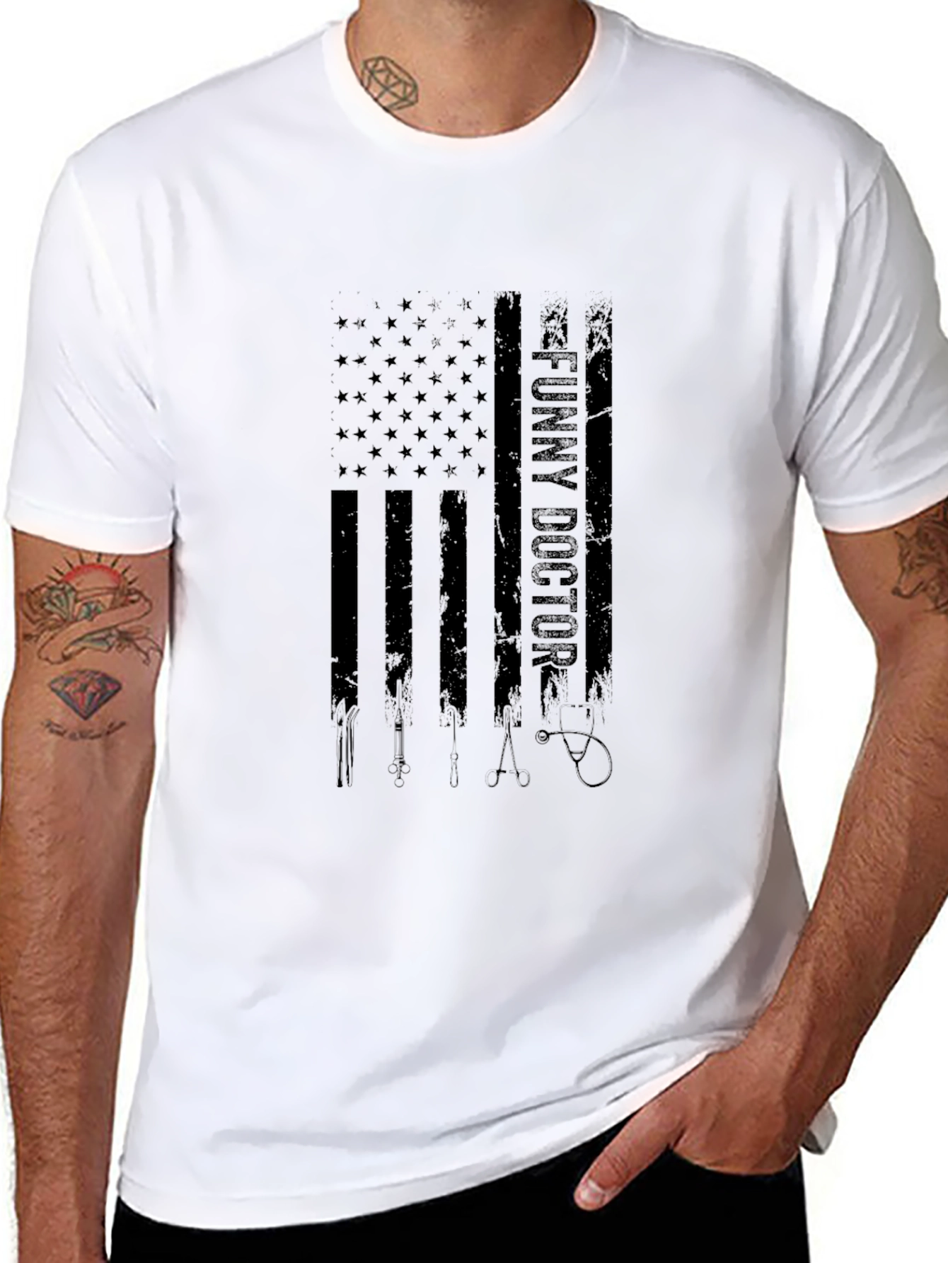 Funny Doctor American Flag Black T-Shirt