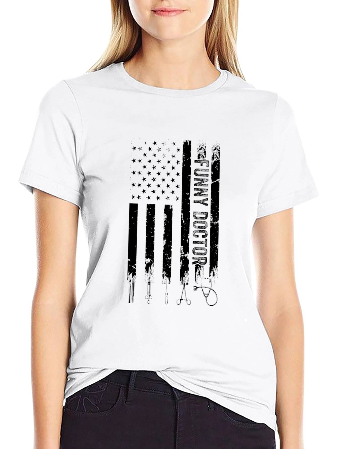 Funny Doctor American Flag Black T-Shirt