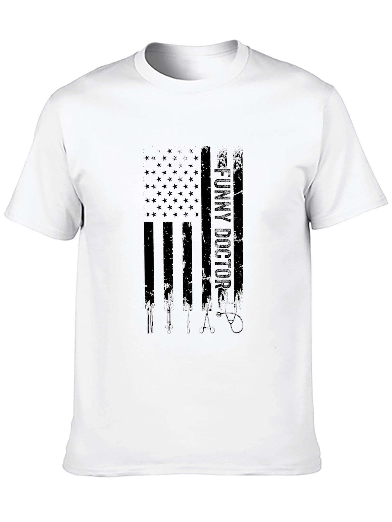 Funny Doctor American Flag Black T-Shirt