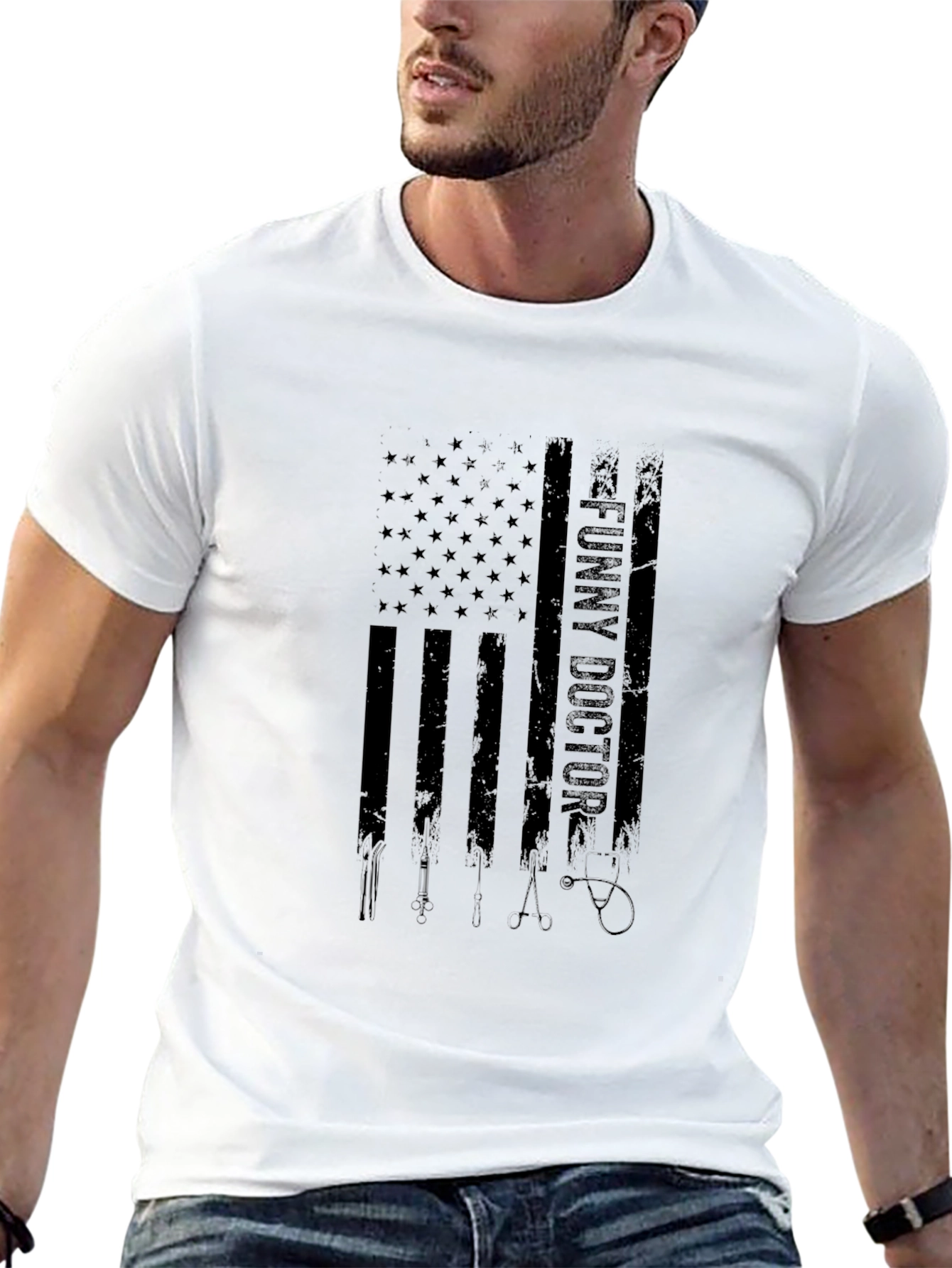 Funny Doctor American Flag Black T-Shirt