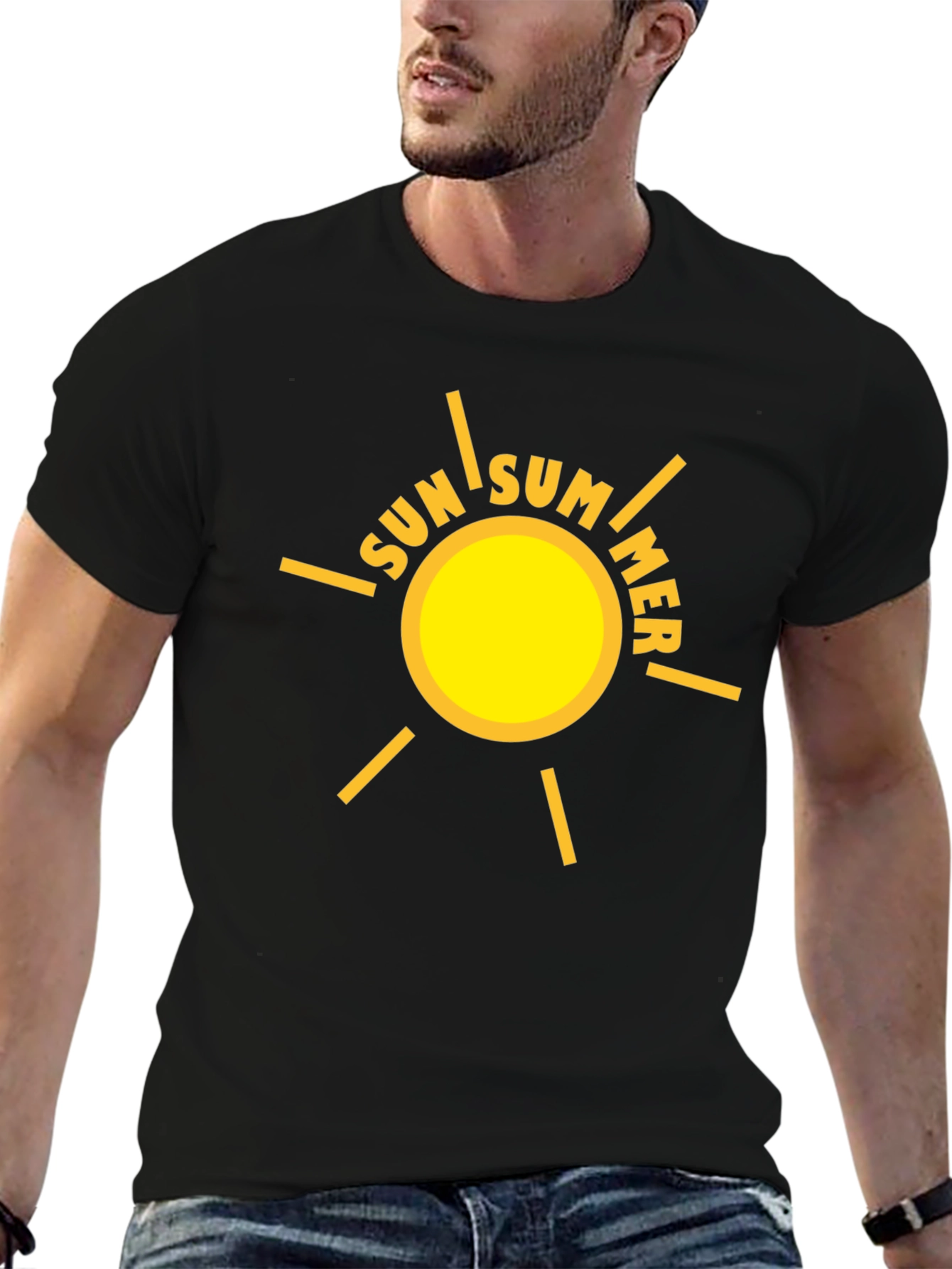 Summer Sun Graphic Tee - Black Cotton T-Shirt