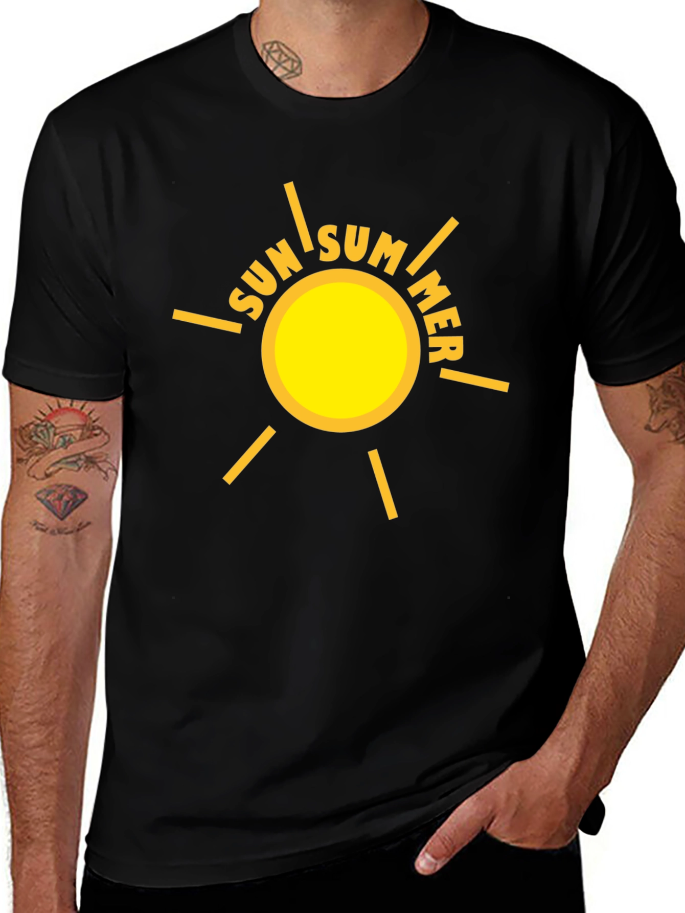 Summer Sun Graphic Tee - Black Cotton T-Shirt