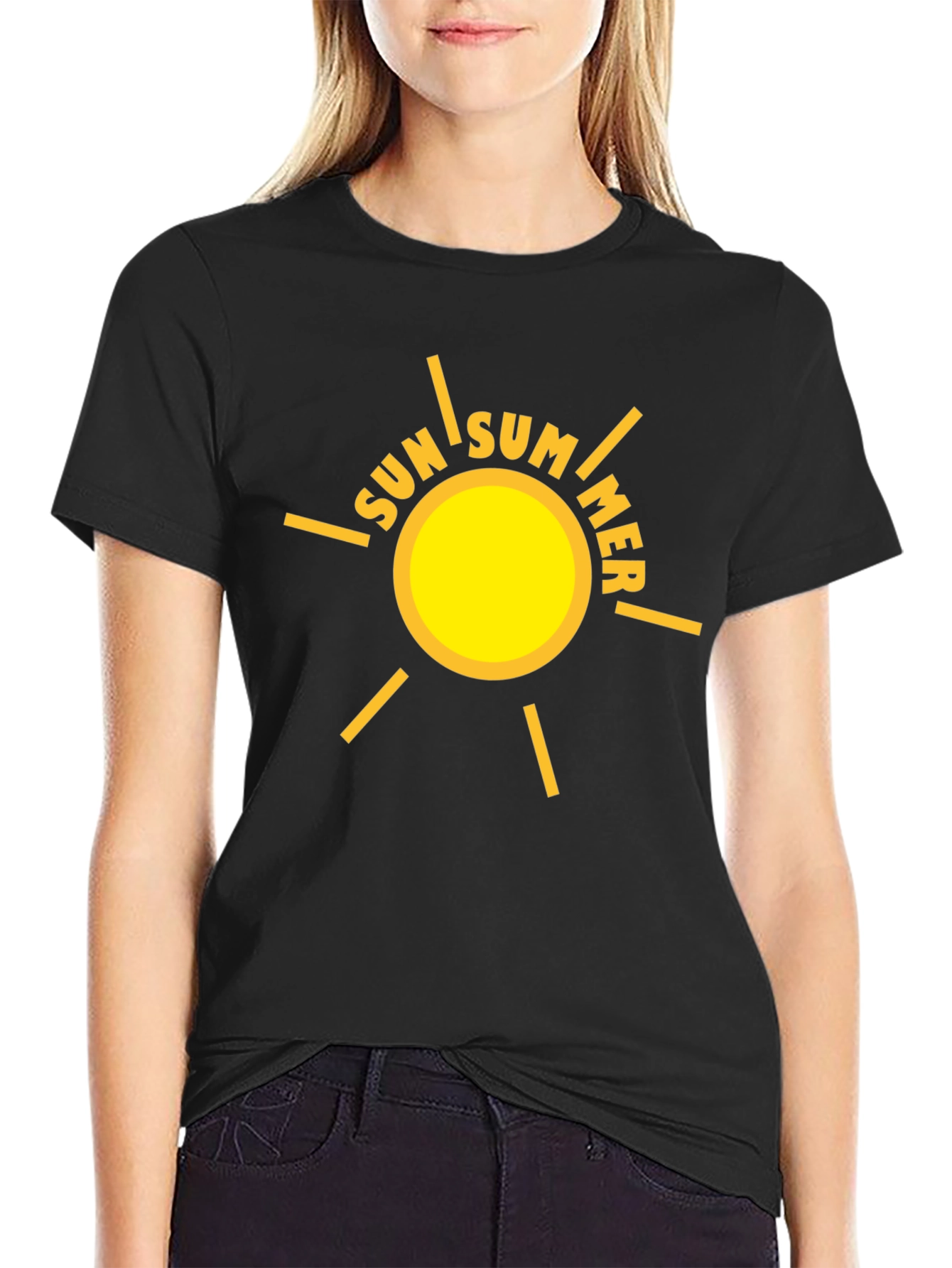 Summer Sun Graphic Tee - Black Cotton T-Shirt