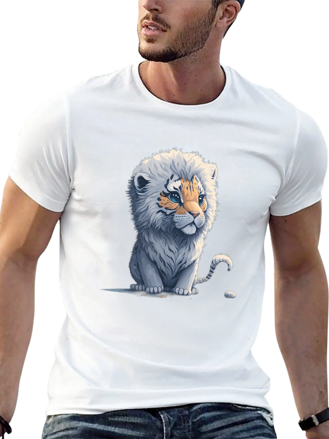 Cute Tiger Cub Graphic Tee - Black Cotton Blend