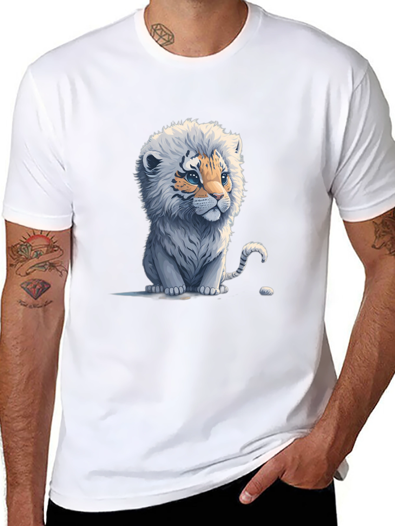 Cute Tiger Cub Graphic Tee - Black Cotton Blend
