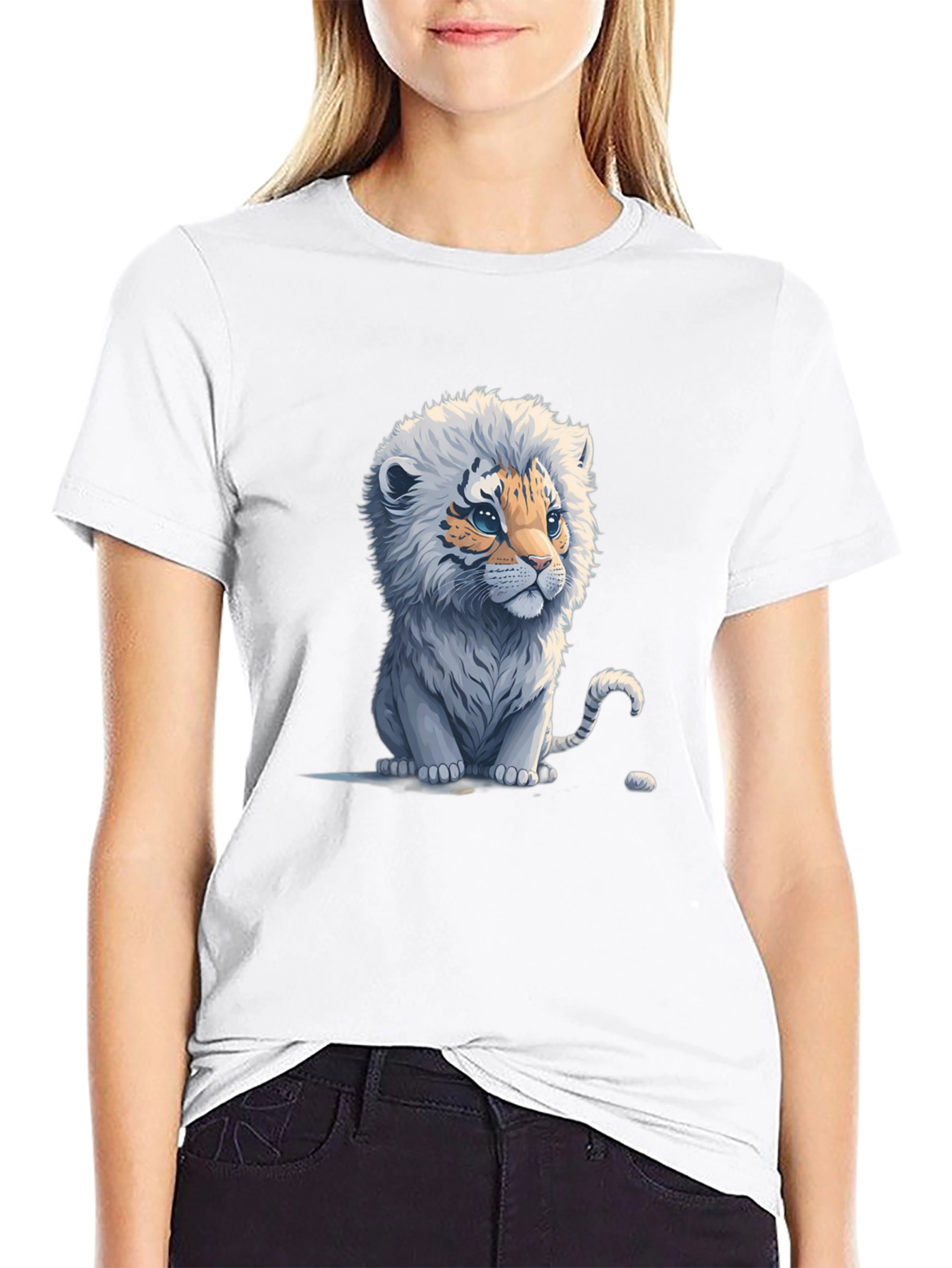 Cute Tiger Cub Graphic Tee - Black Cotton Blend