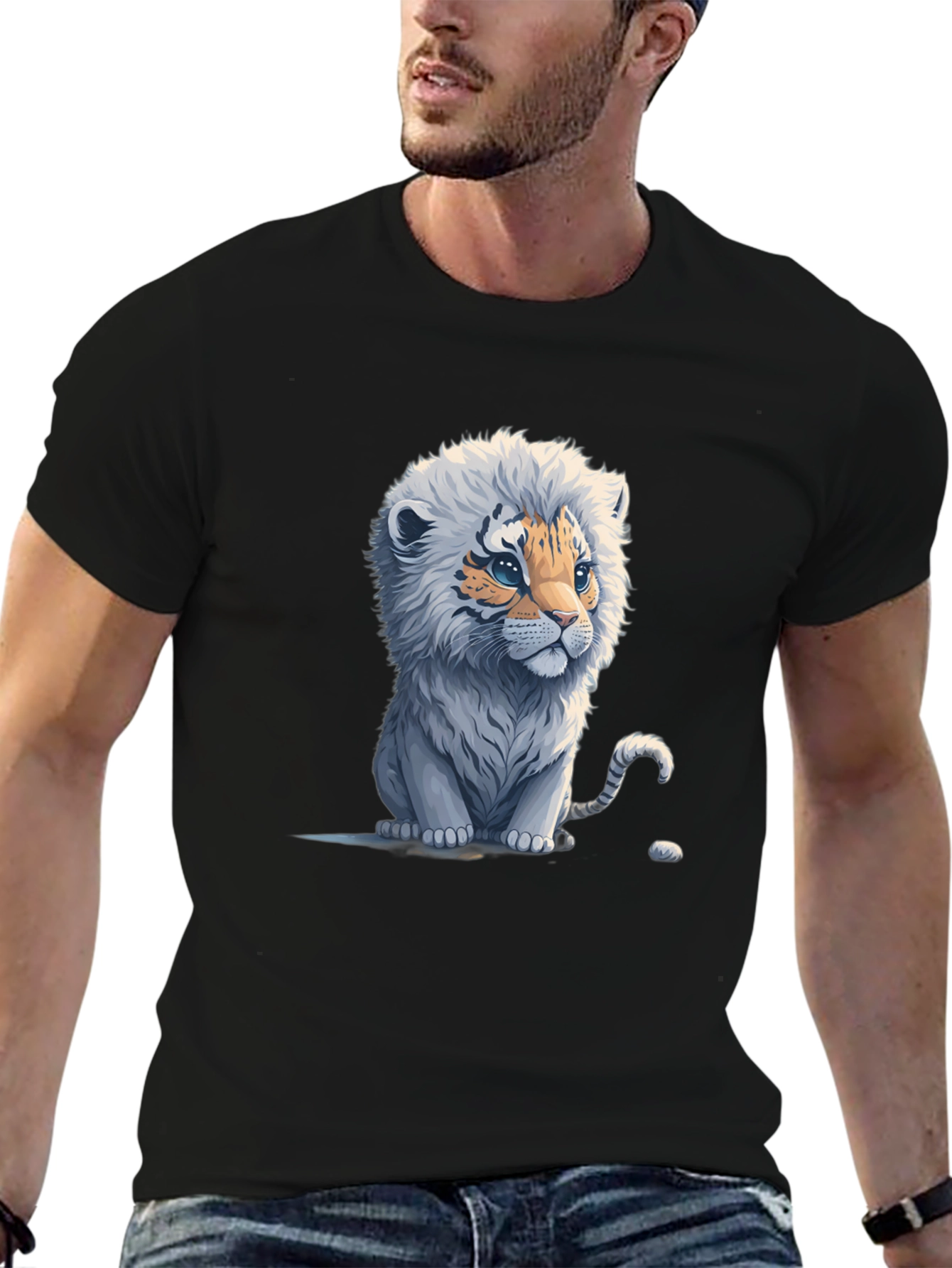 Cute Tiger Cub Graphic Tee - Black Cotton Blend
