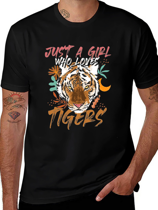 Just a Girl Who Loves Tigers Black Graphic Tee