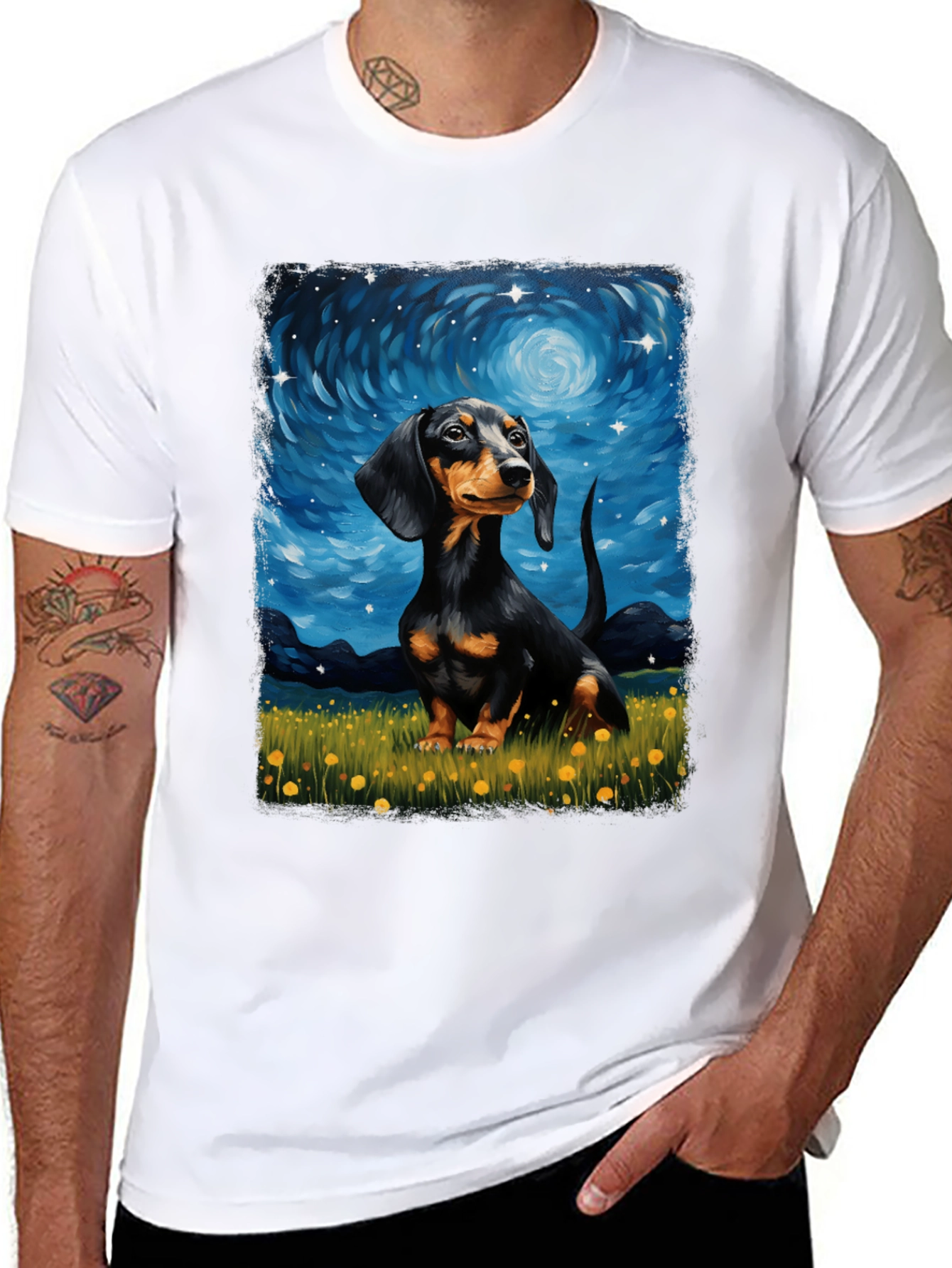 Dachshund Starry Night Graphic Tee