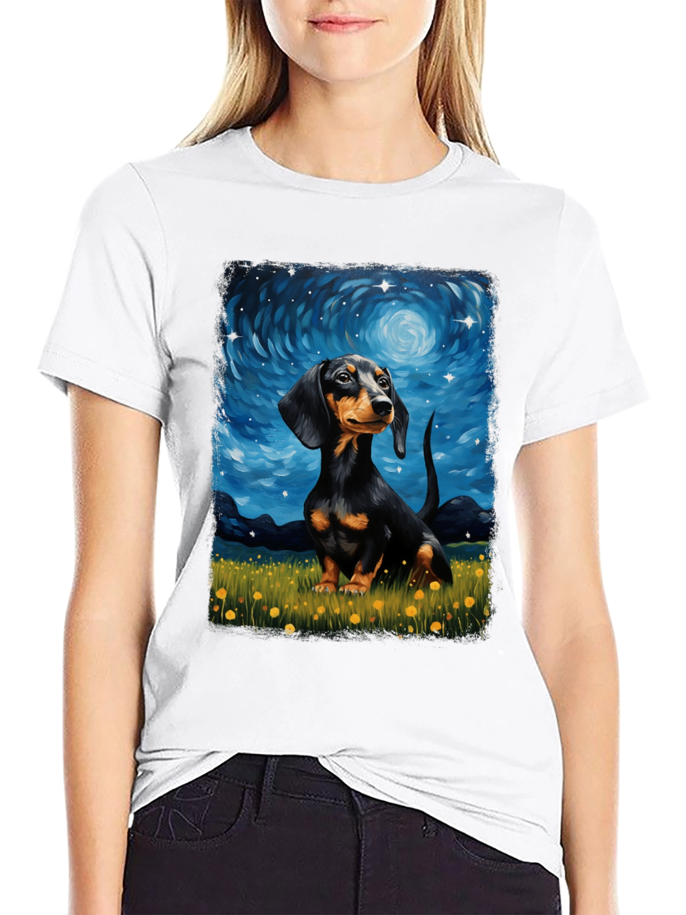 Dachshund Starry Night Graphic Tee