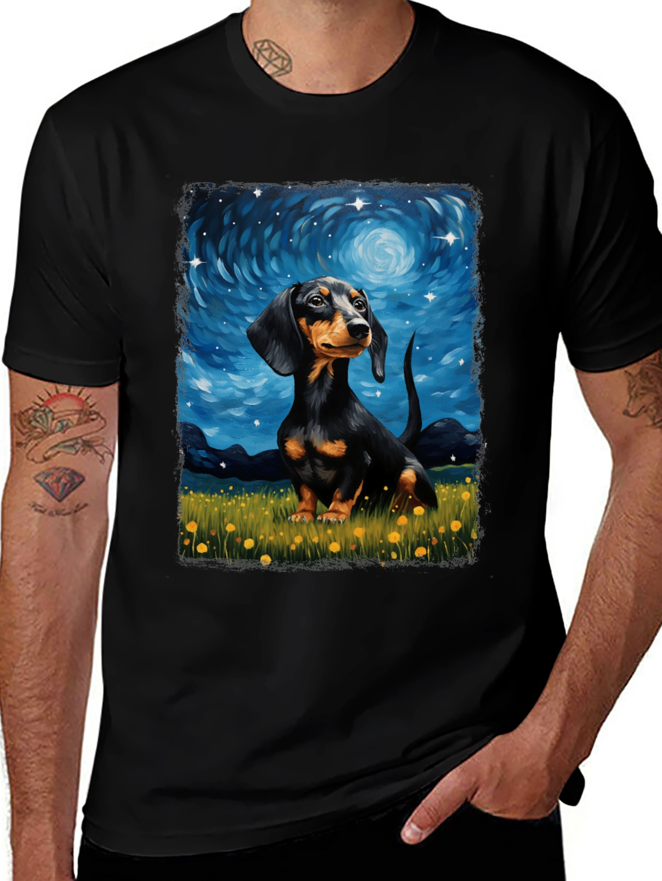 Dachshund Starry Night Graphic Tee
