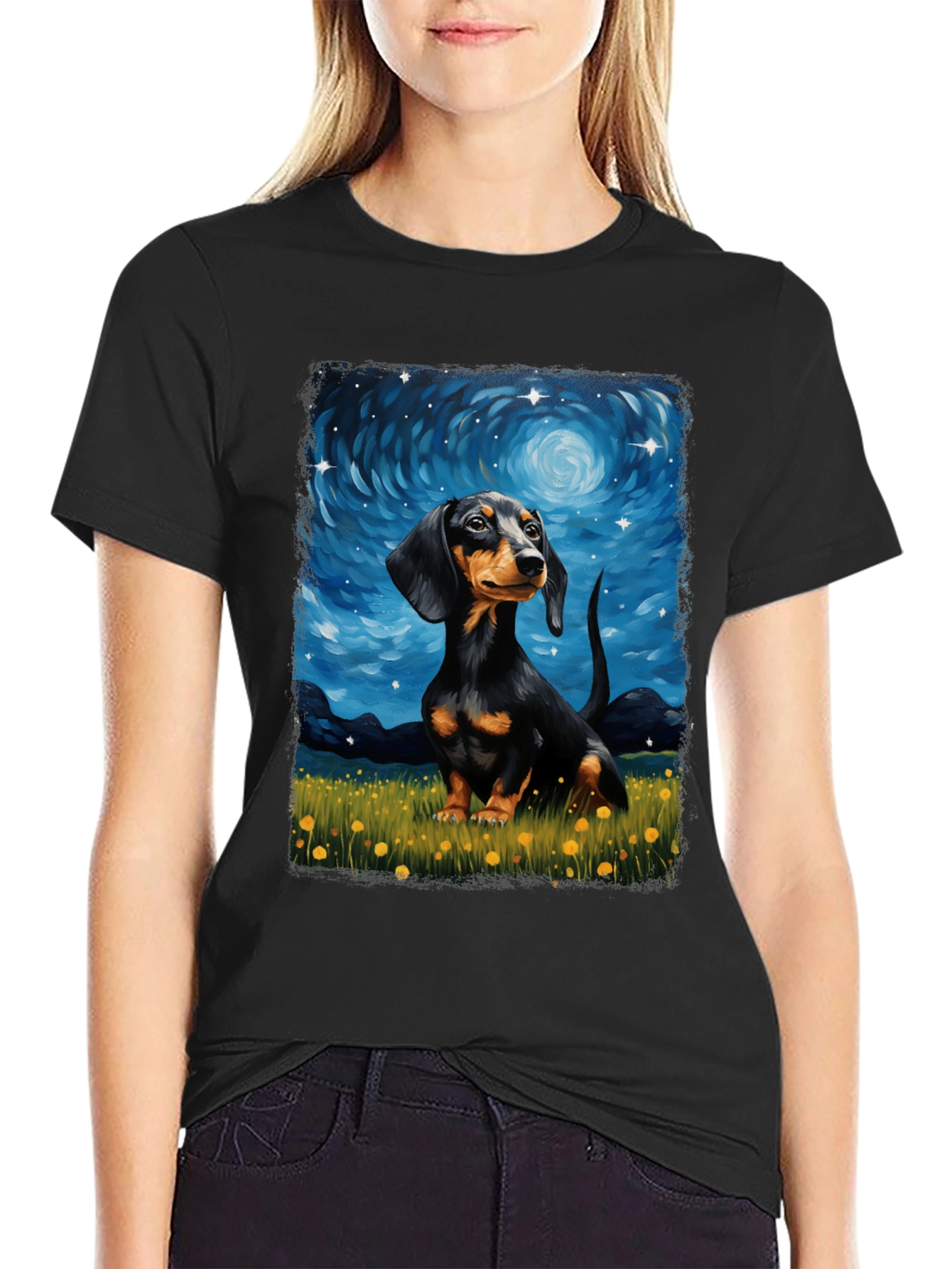 Dachshund Starry Night Graphic Tee