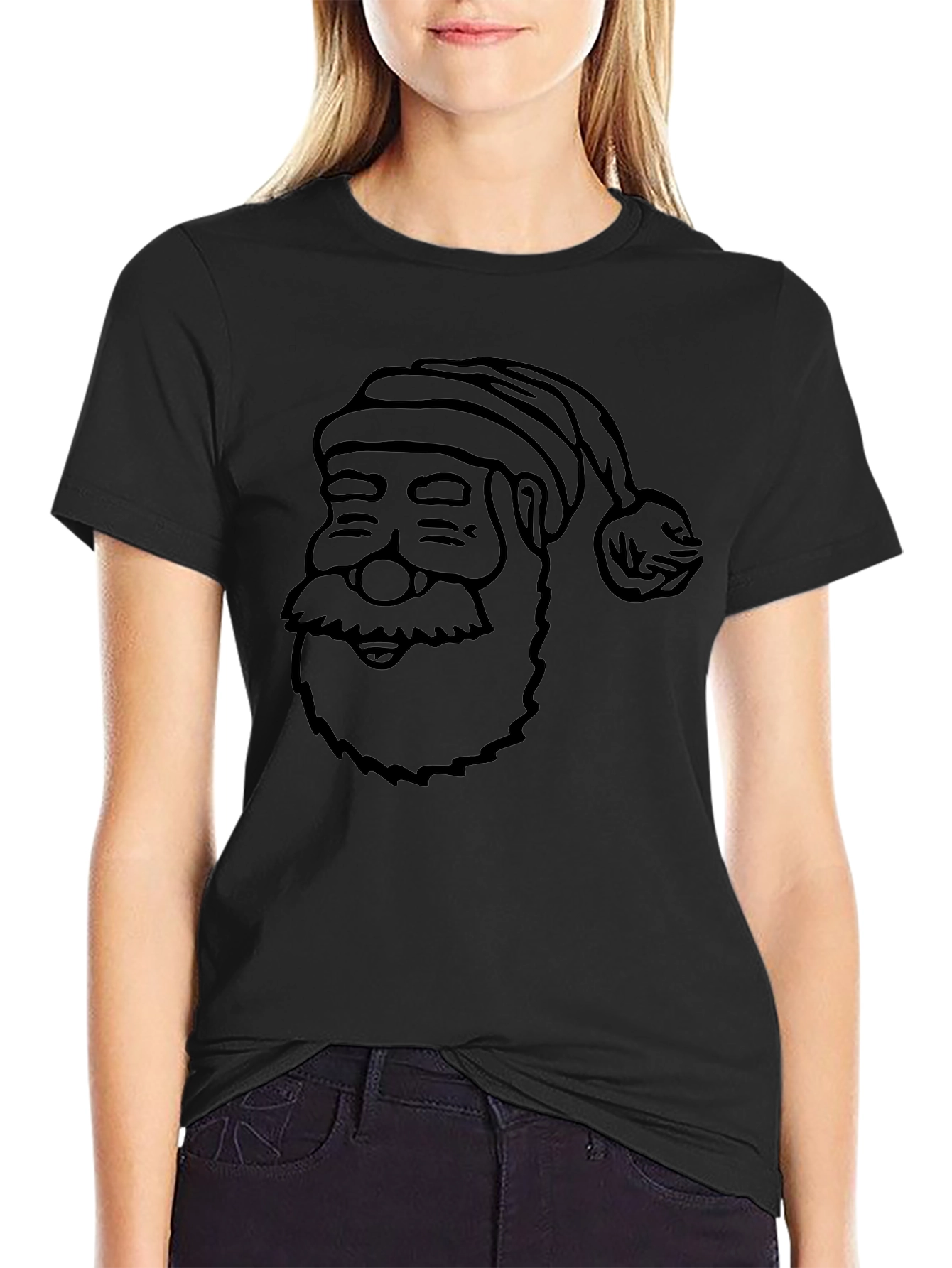 Santa Face Black T-Shirt - Festive Holiday Tee
