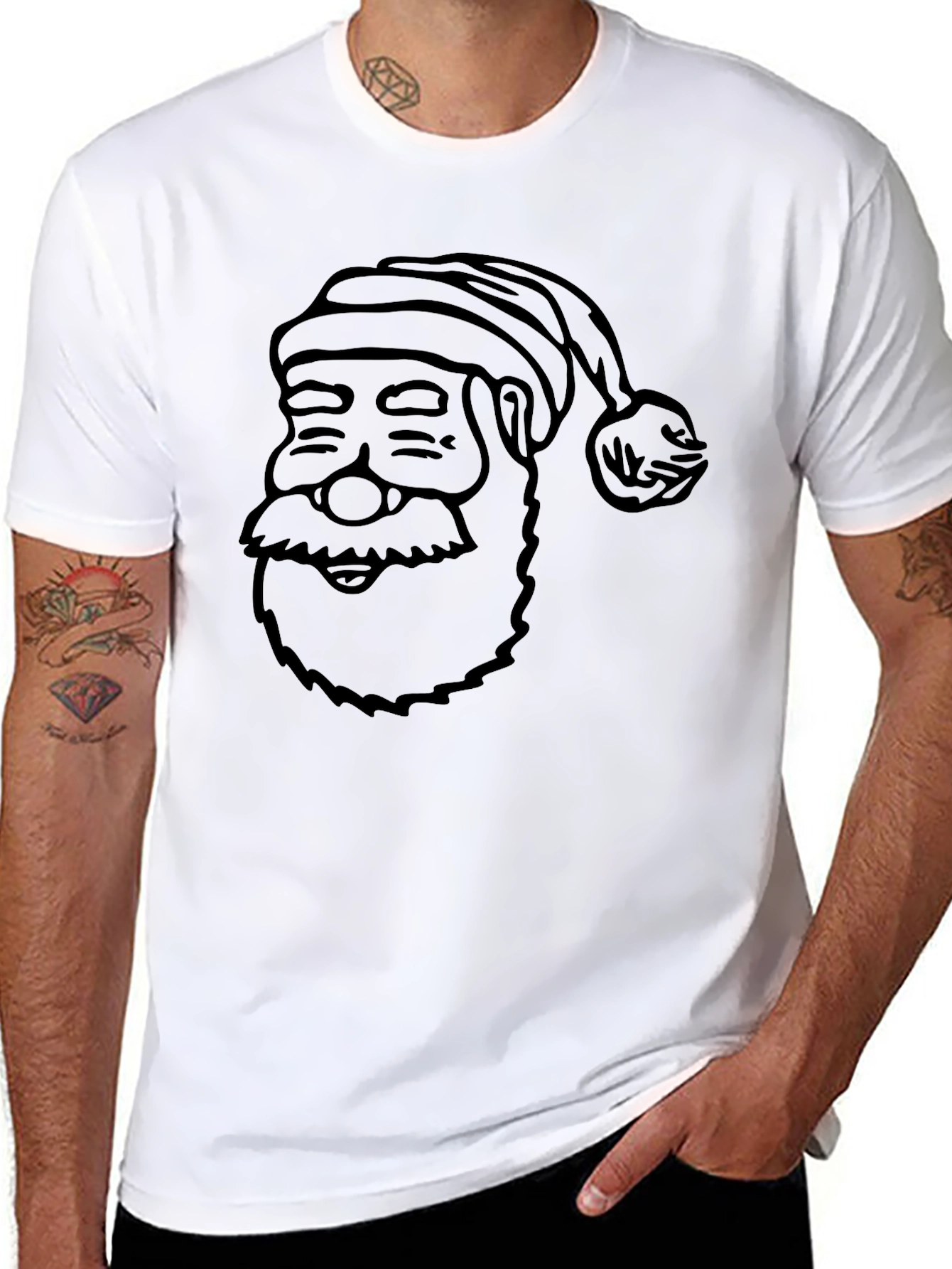 Santa Face Black T-Shirt - Festive Holiday Tee