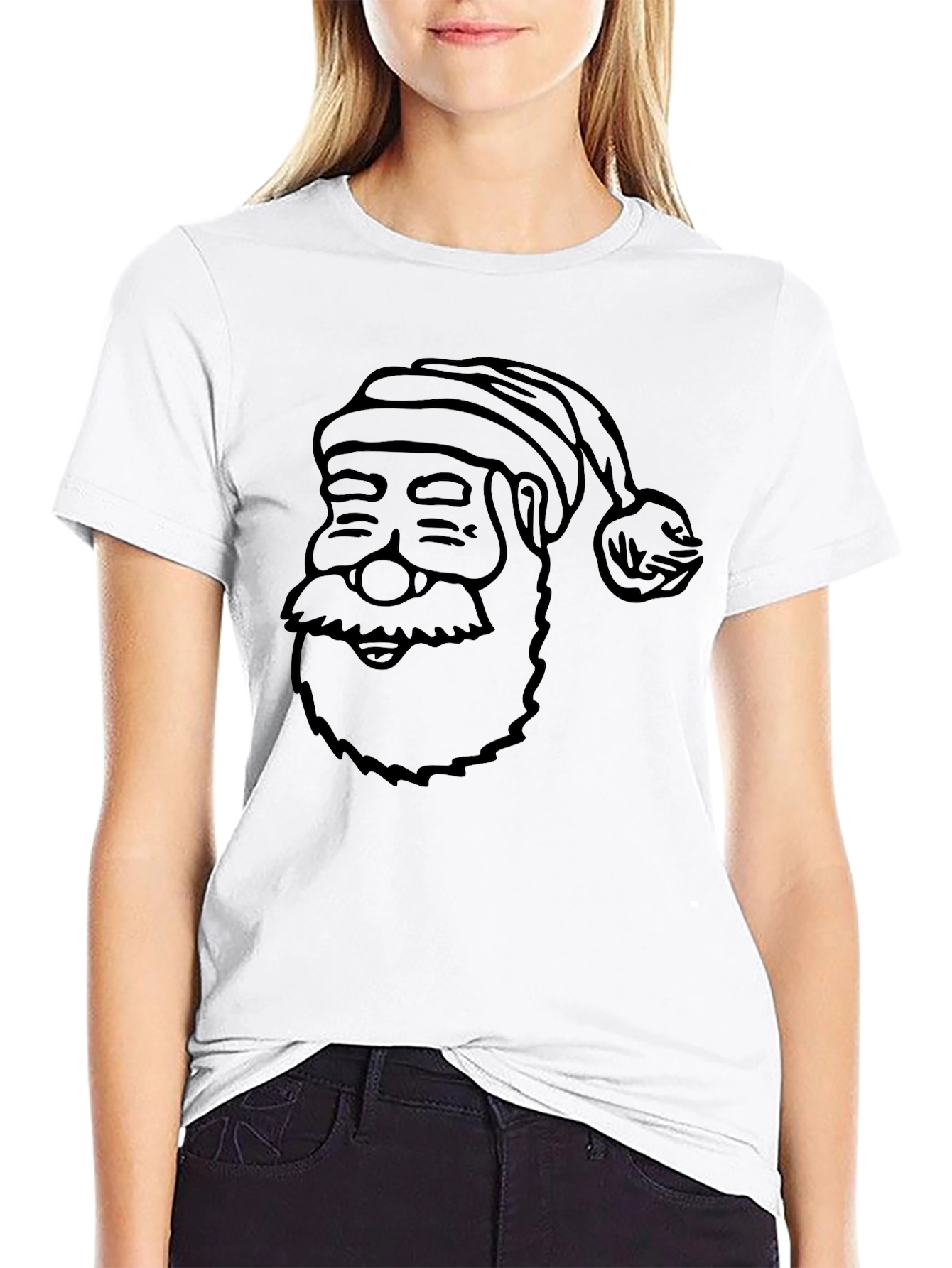 Santa Face Black T-Shirt - Festive Holiday Tee
