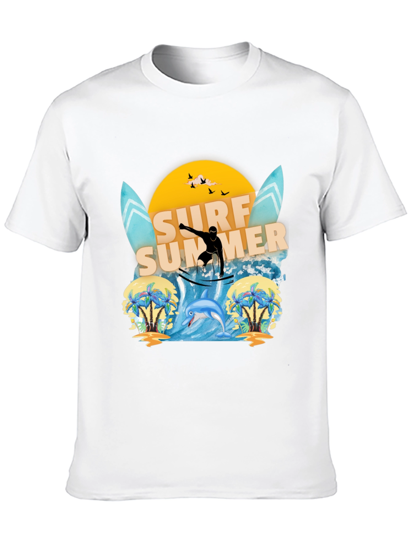 Surf Summer Graphic Tee - Black Cotton T-Shirt