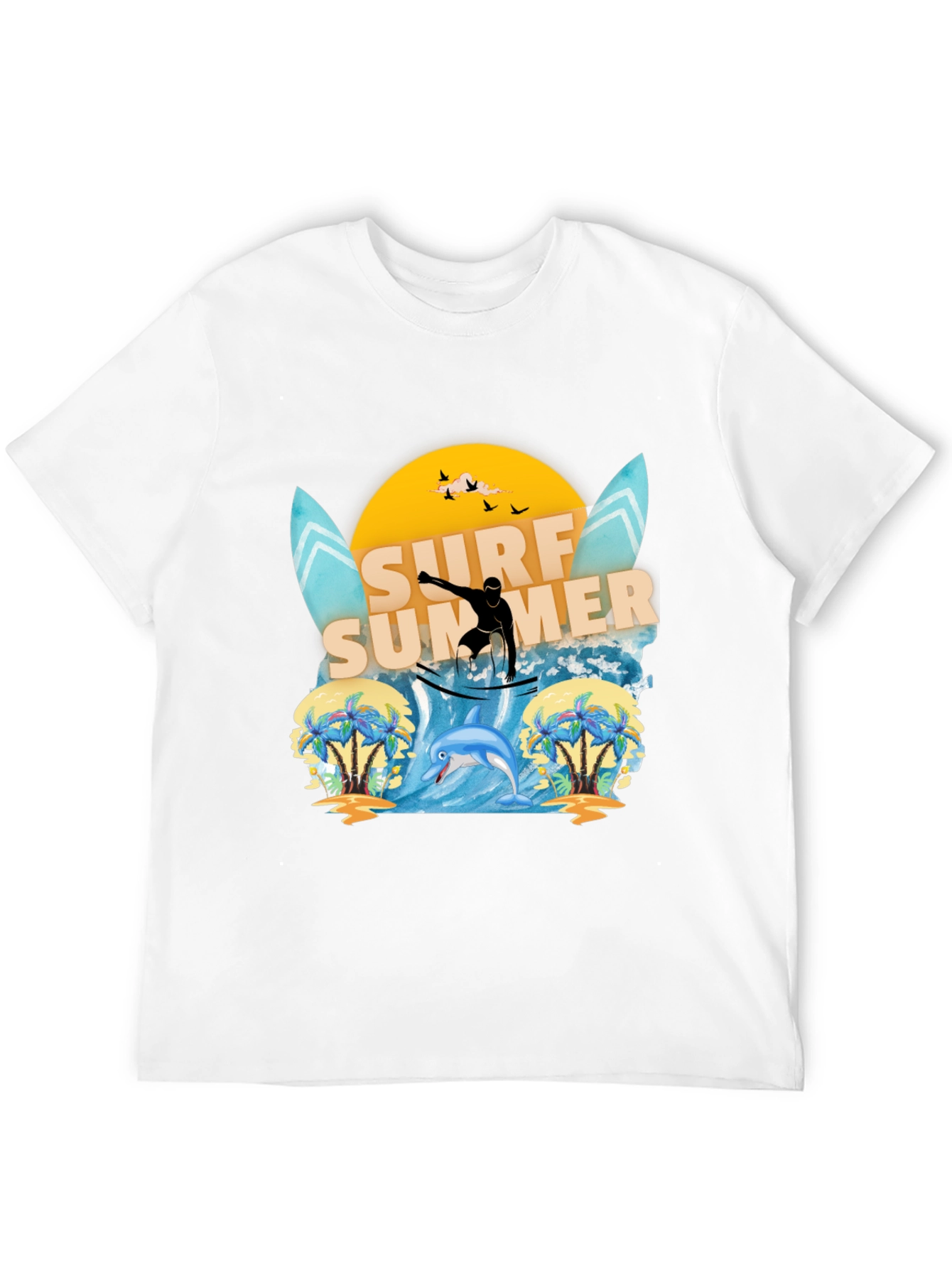 Surf Summer Graphic Tee - Black Cotton T-Shirt