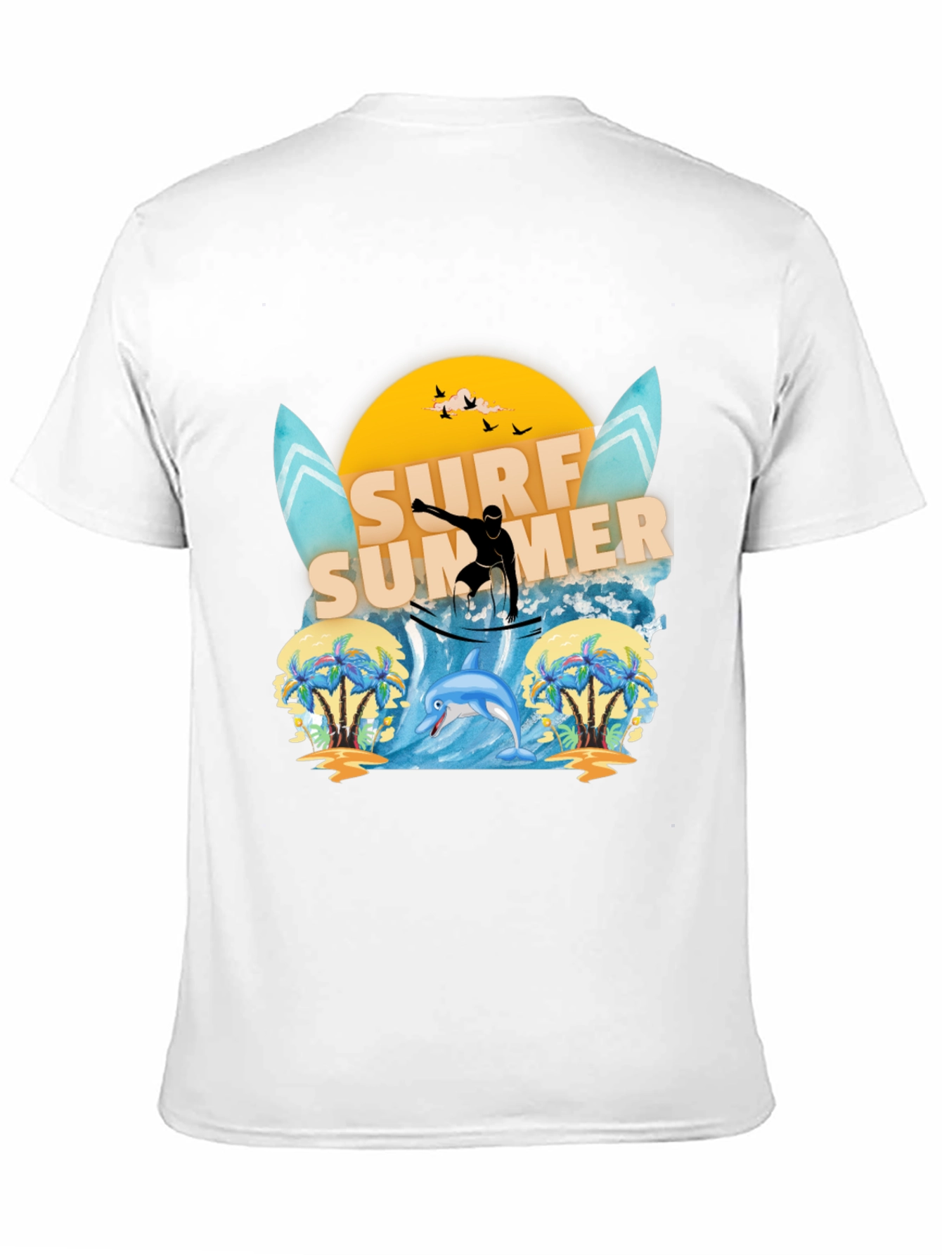 Surf Summer Graphic Tee - Black Cotton T-Shirt
