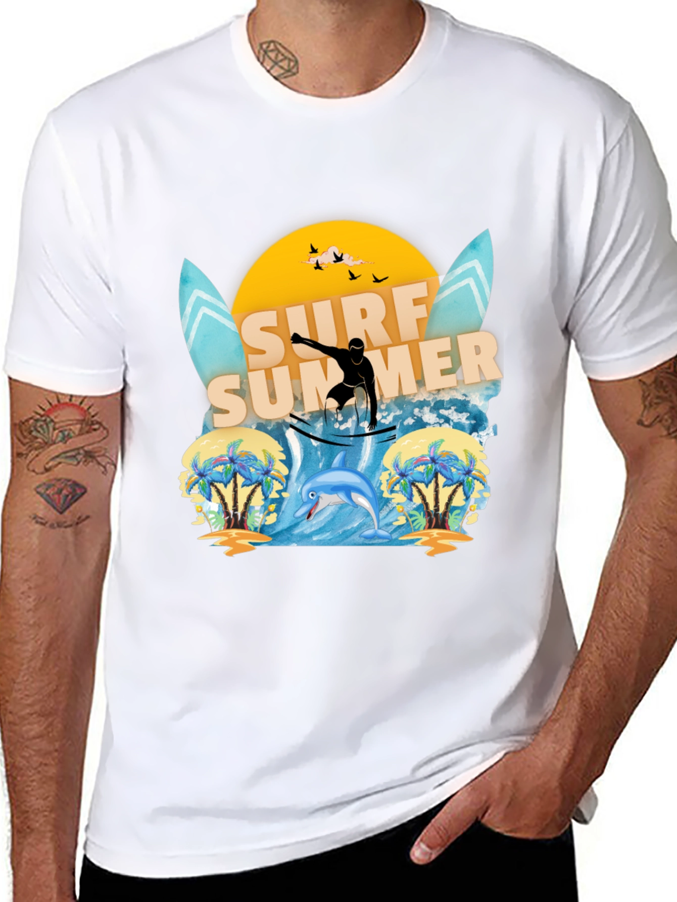 Surf Summer Graphic Tee - Black Cotton T-Shirt