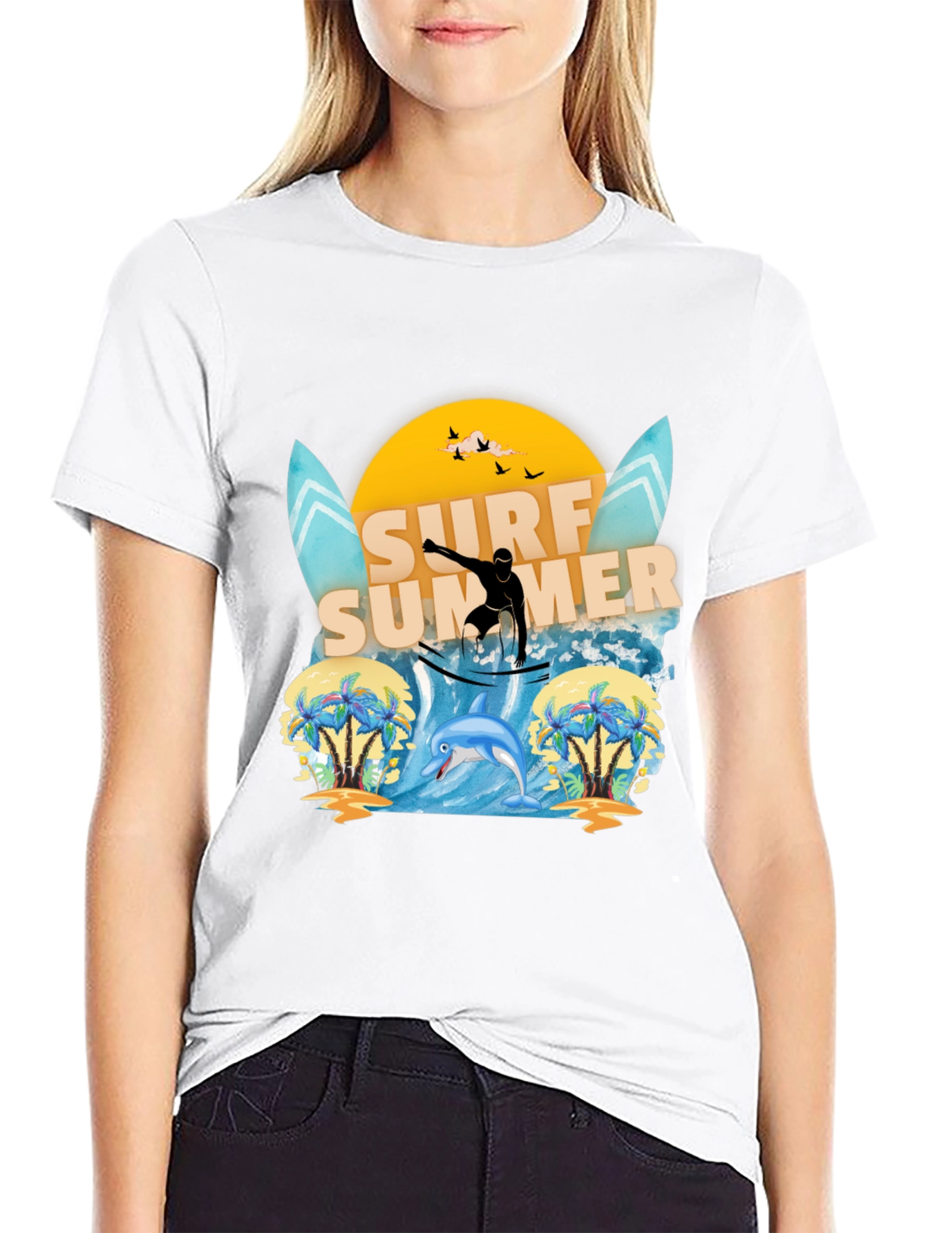 Surf Summer Graphic Tee - Black Cotton T-Shirt