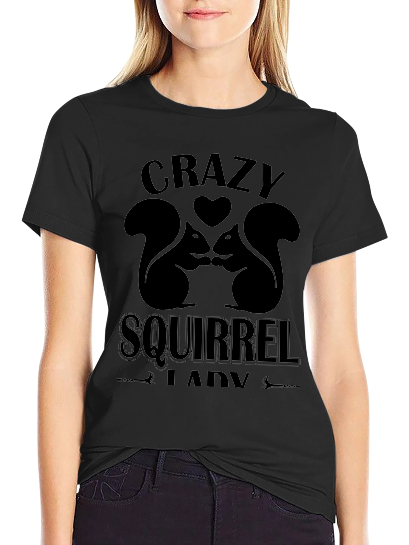 Crazy Squirrel Lady Black T-Shirt