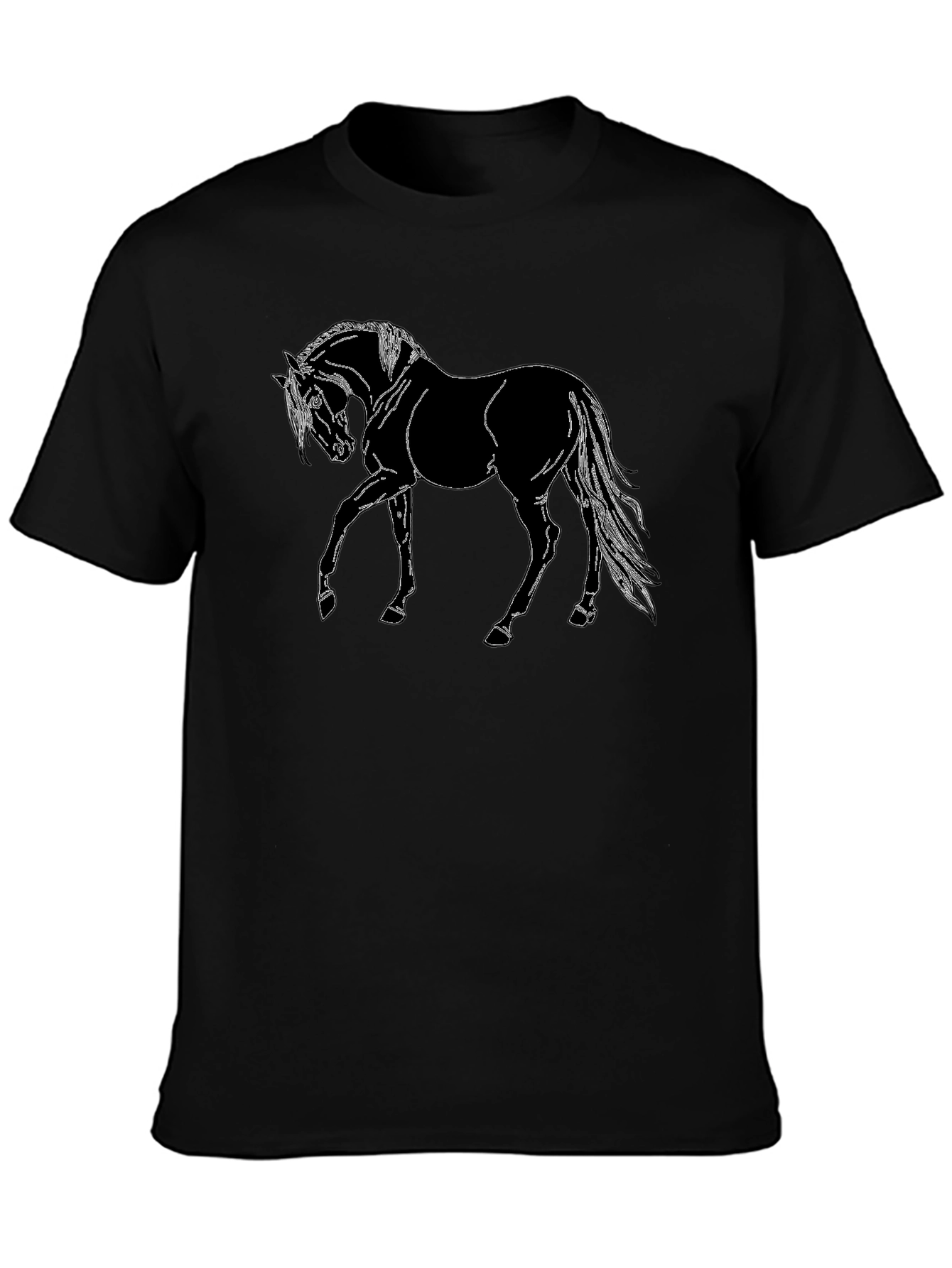 Mens Black Horse Graphic T-Shirt