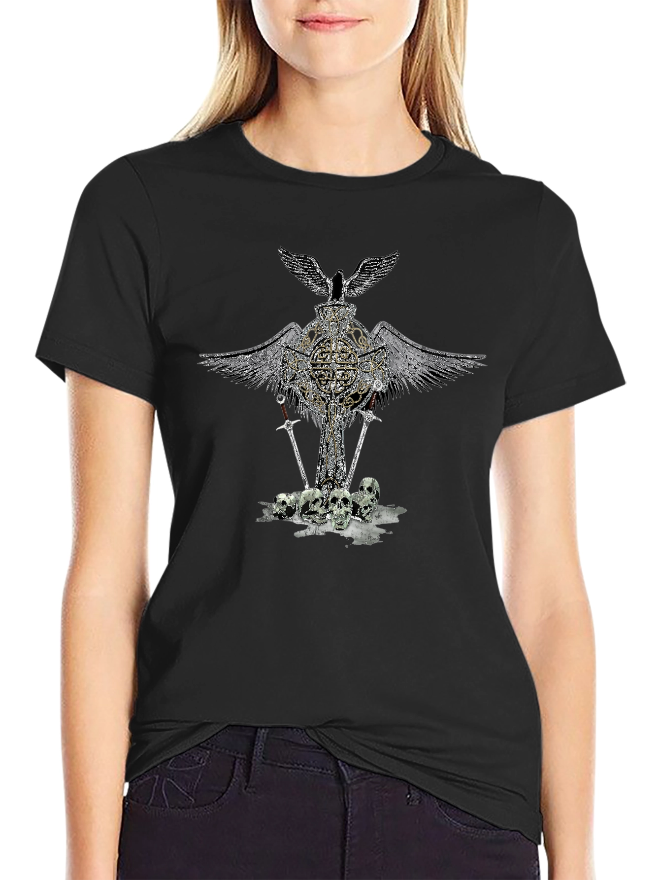Gothic Skull & Wings Graphic Tee