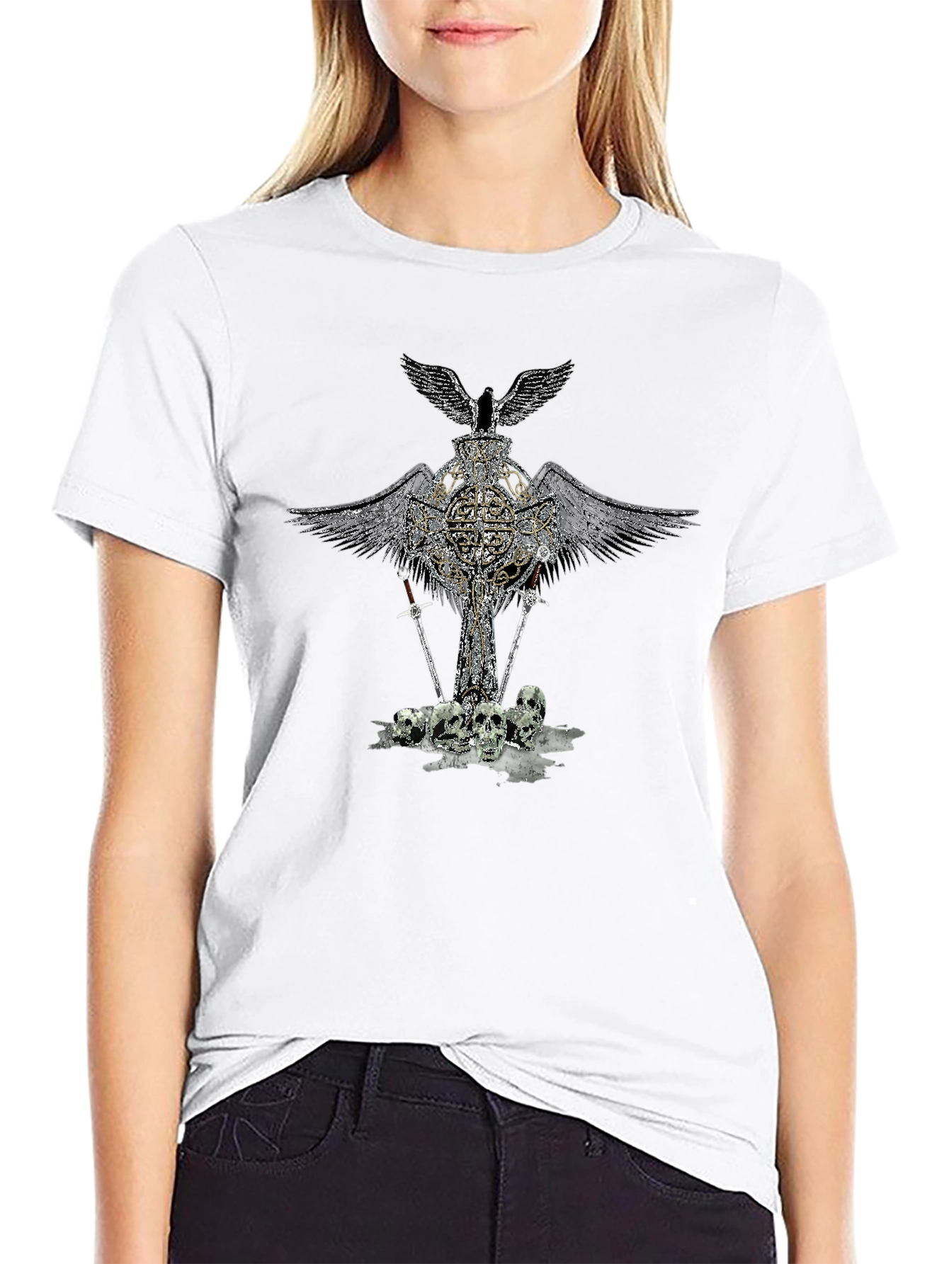 Gothic Skull & Wings Graphic Tee
