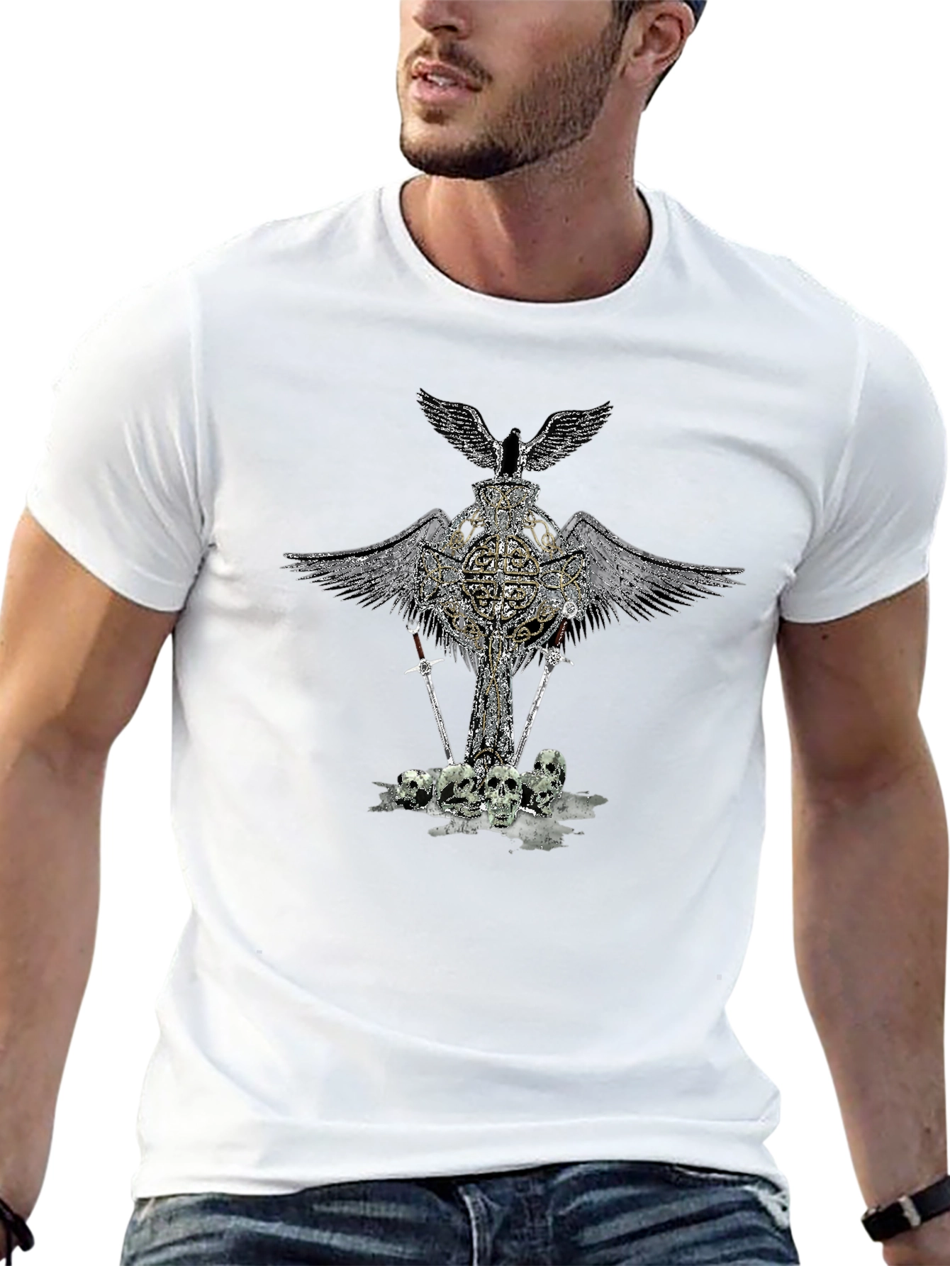 Gothic Skull & Wings Graphic Tee