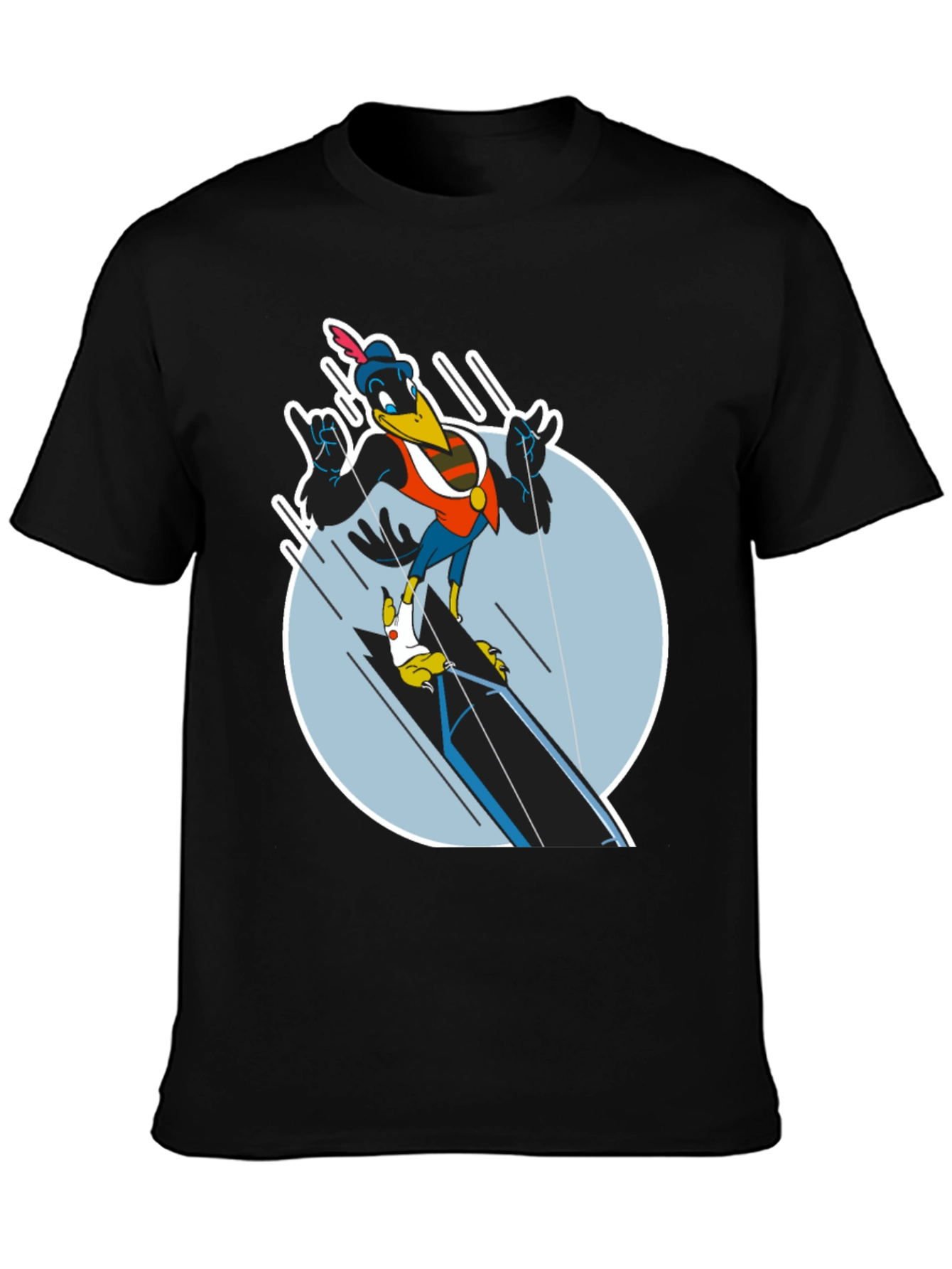 Cartoon Crow Graphic Tee - Black Cotton Blend