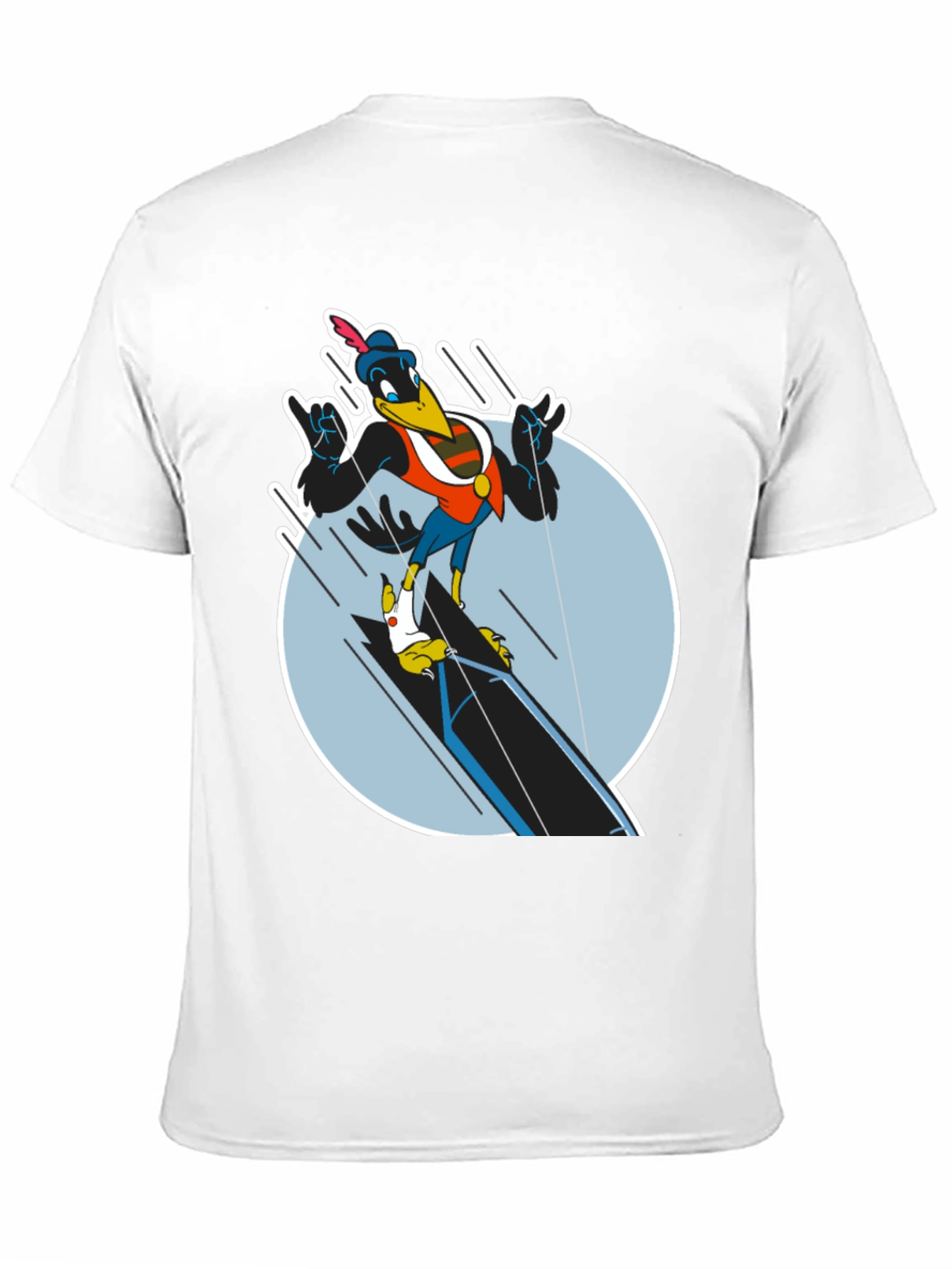 Cartoon Crow Graphic Tee - Black Cotton Blend