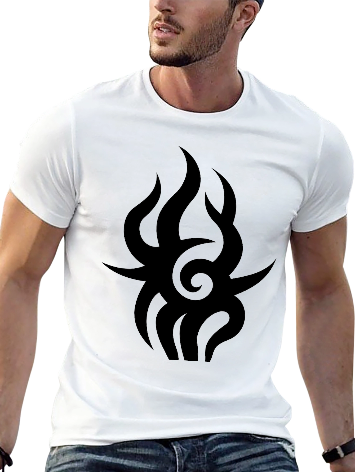 Mens Black Graphic Tee - Tribal Flame Design