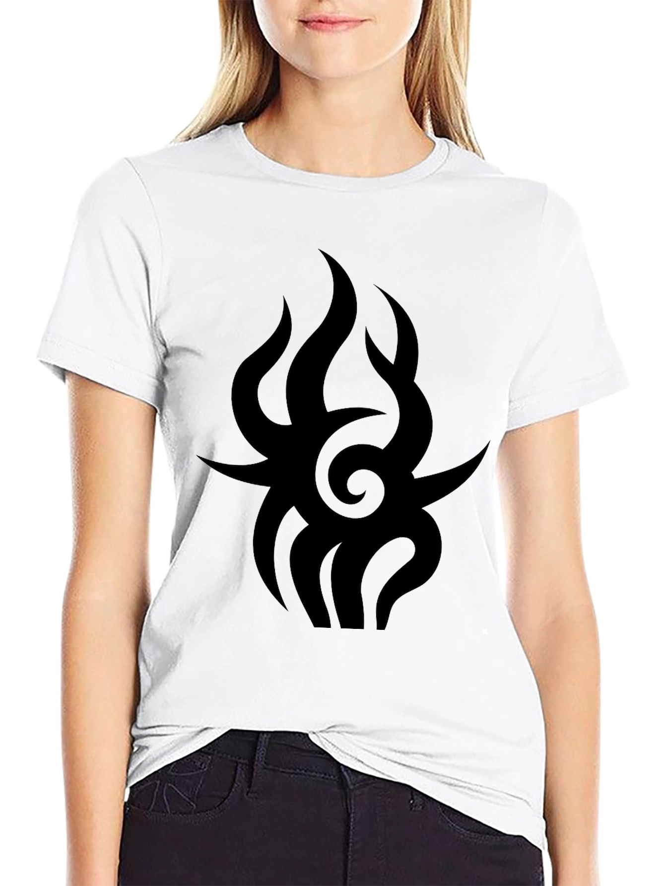 Mens Black Graphic Tee - Tribal Flame Design