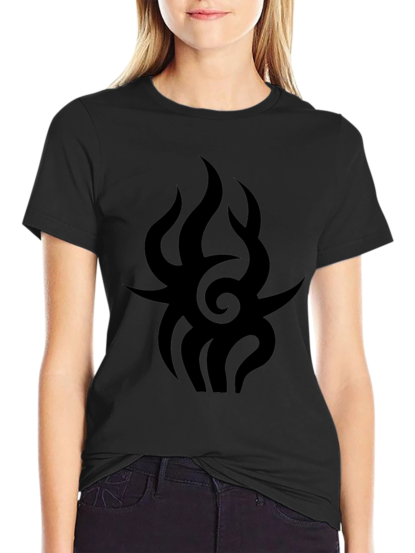 Mens Black Graphic Tee - Tribal Flame Design