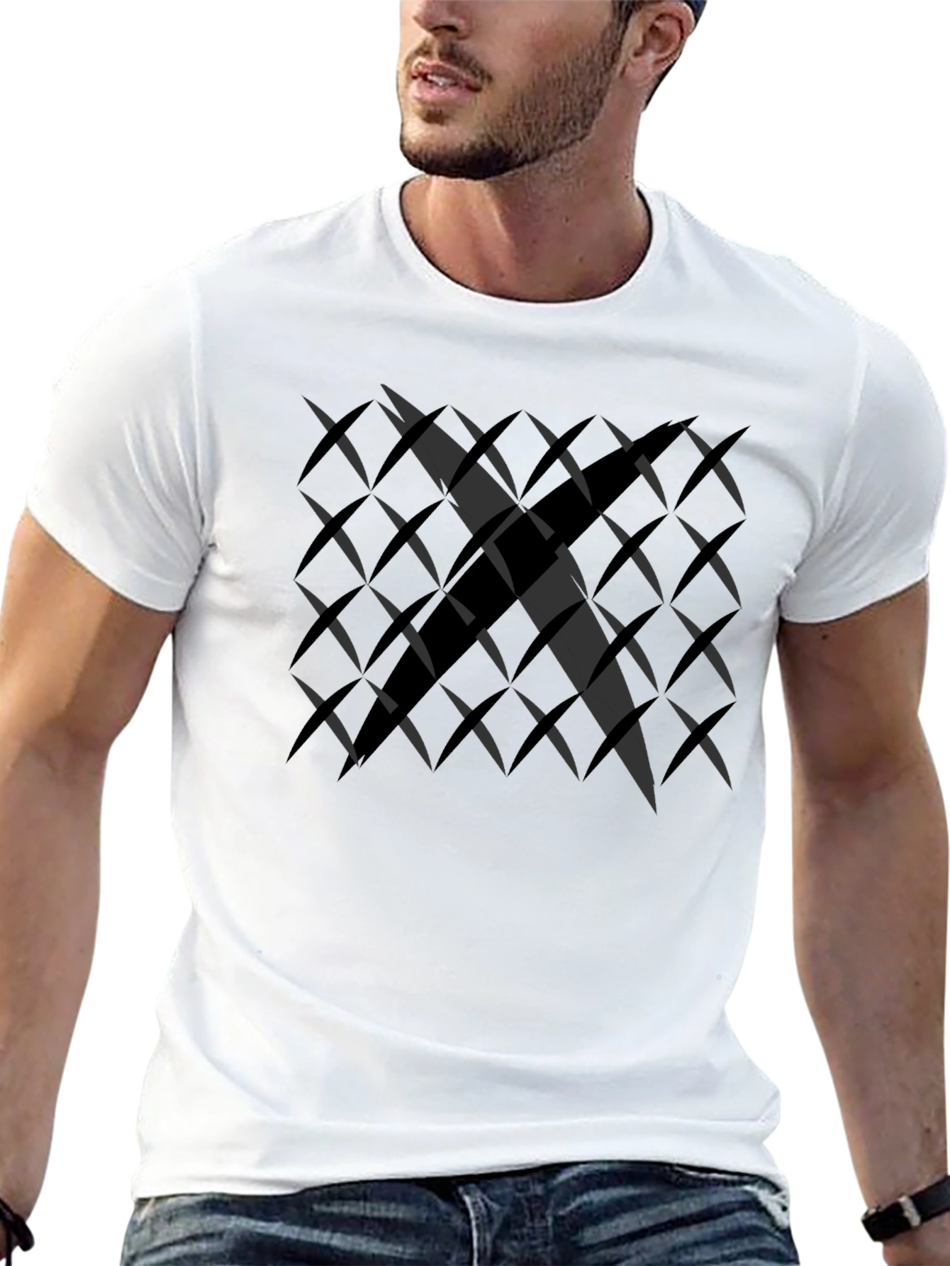 Modern Black Geometric Pattern T-Shirt
