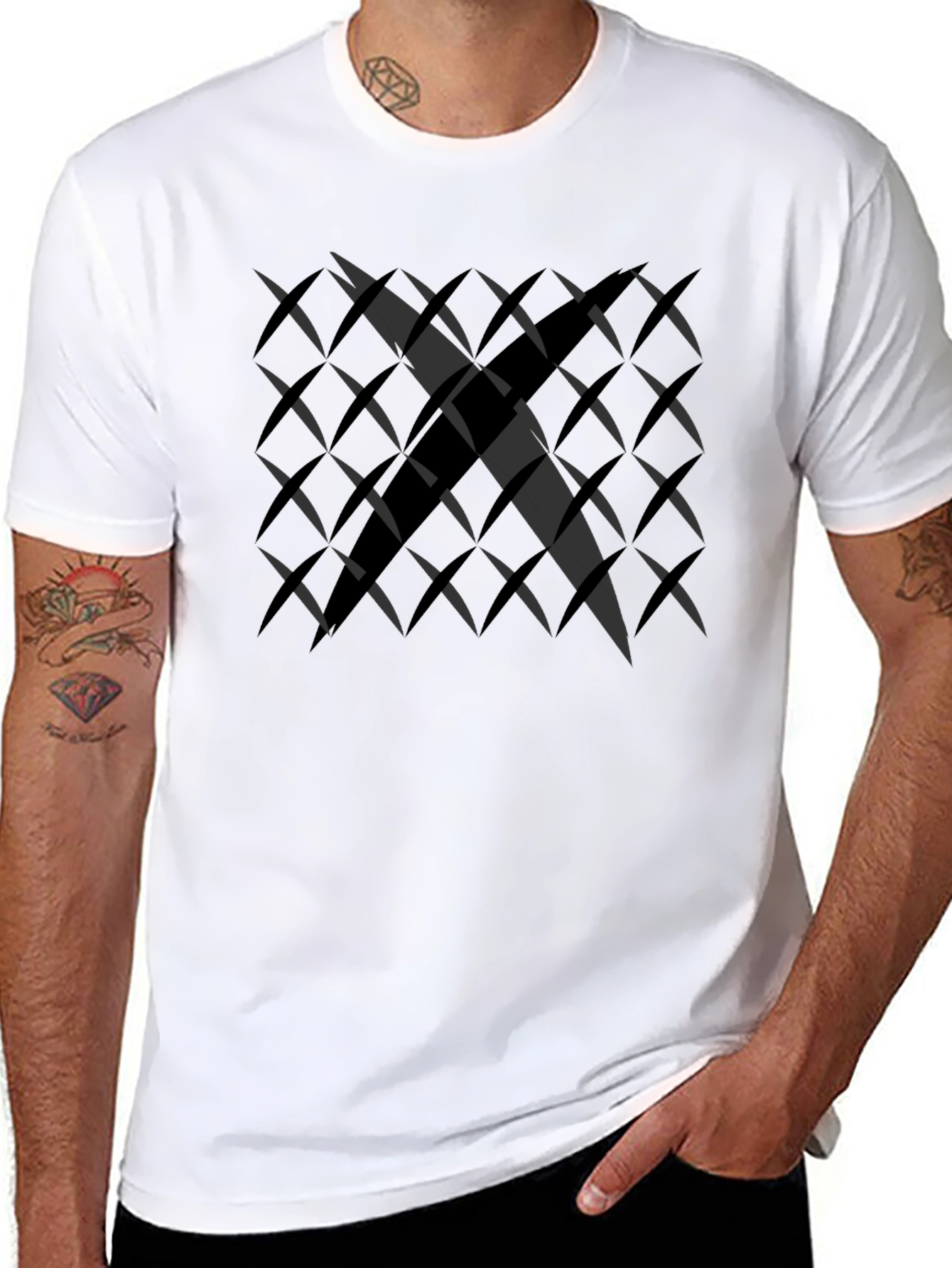 Modern Black Geometric Pattern T-Shirt