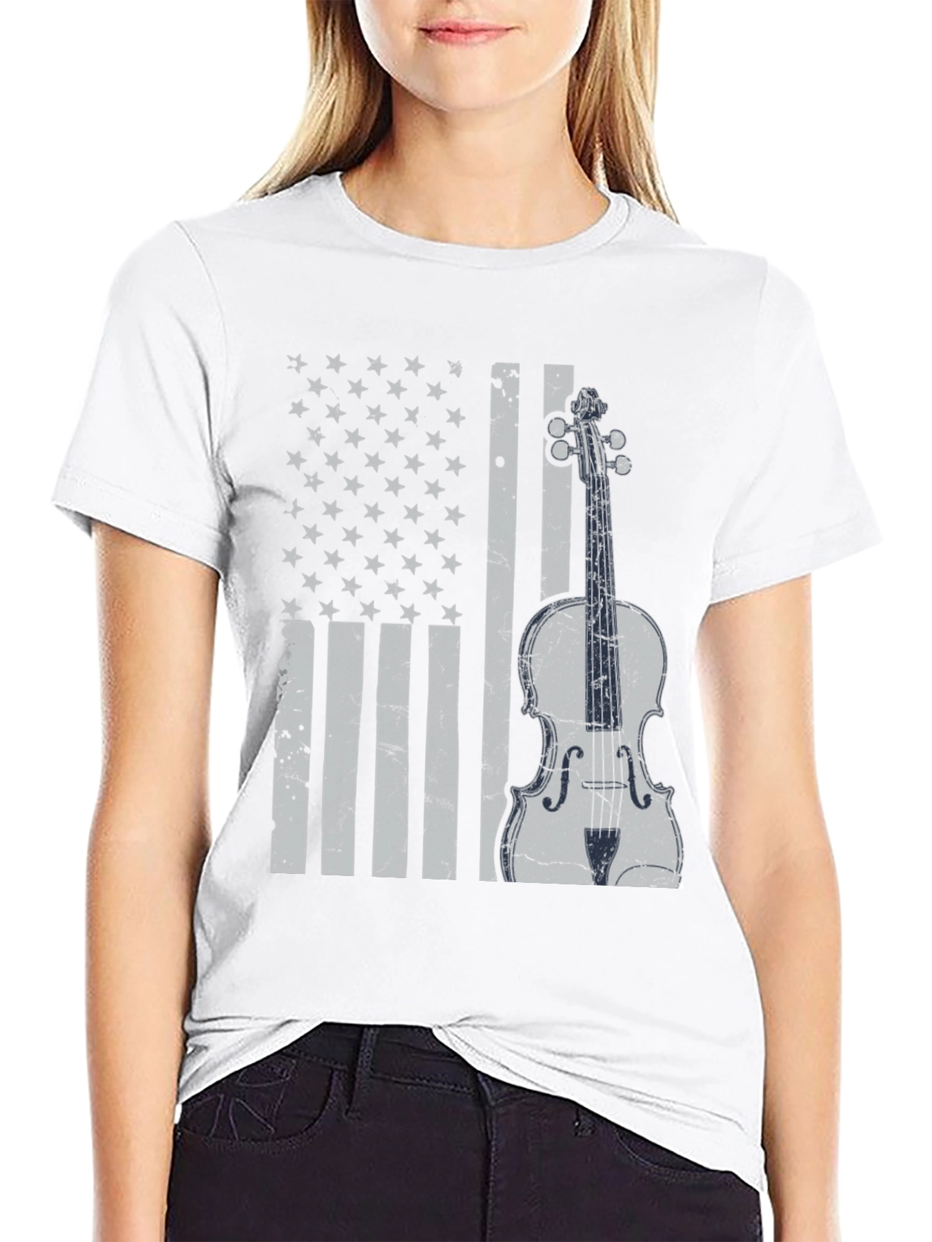American Flag Violin Graphic T-Shirt