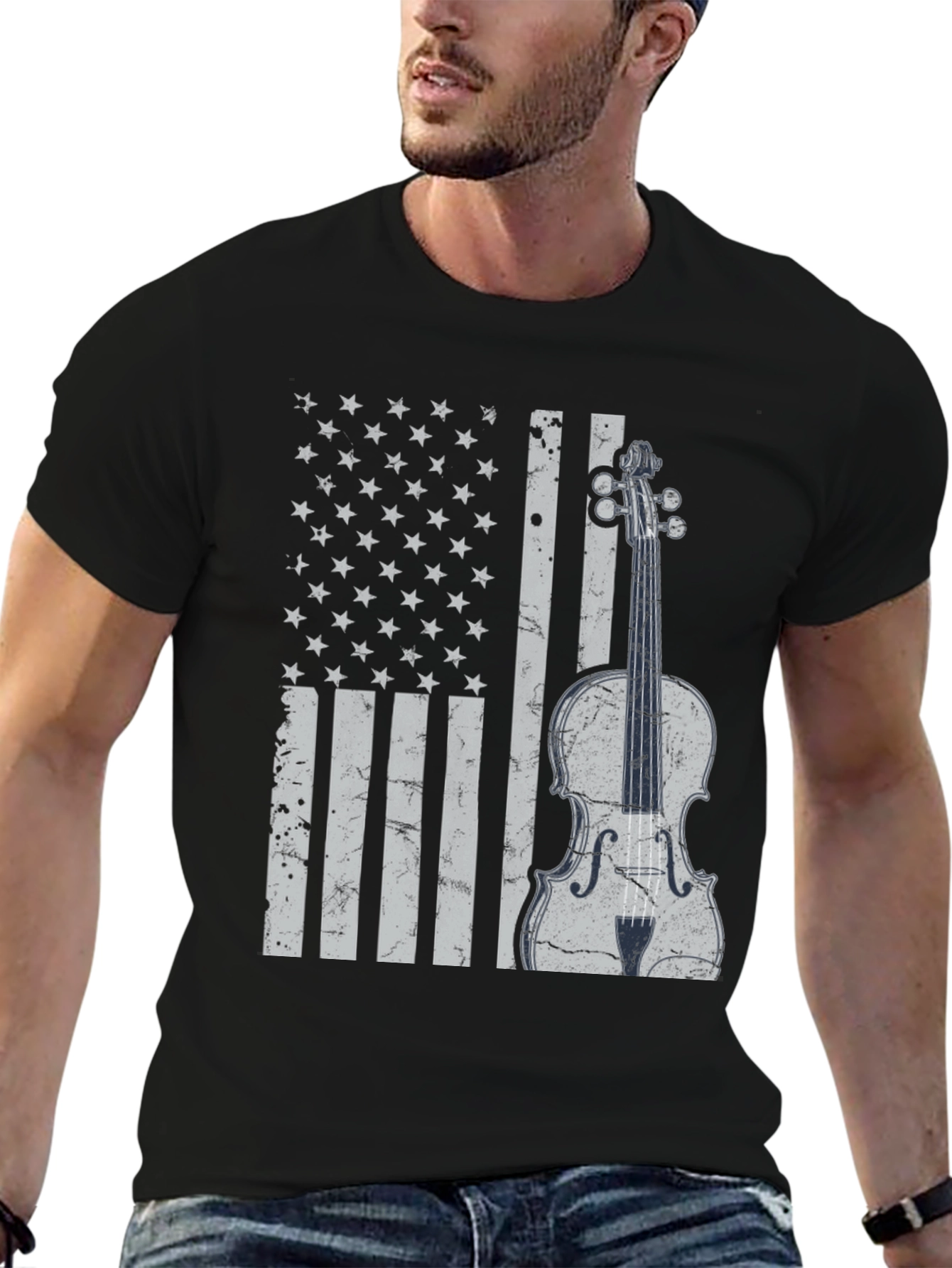 American Flag Violin Graphic T-Shirt