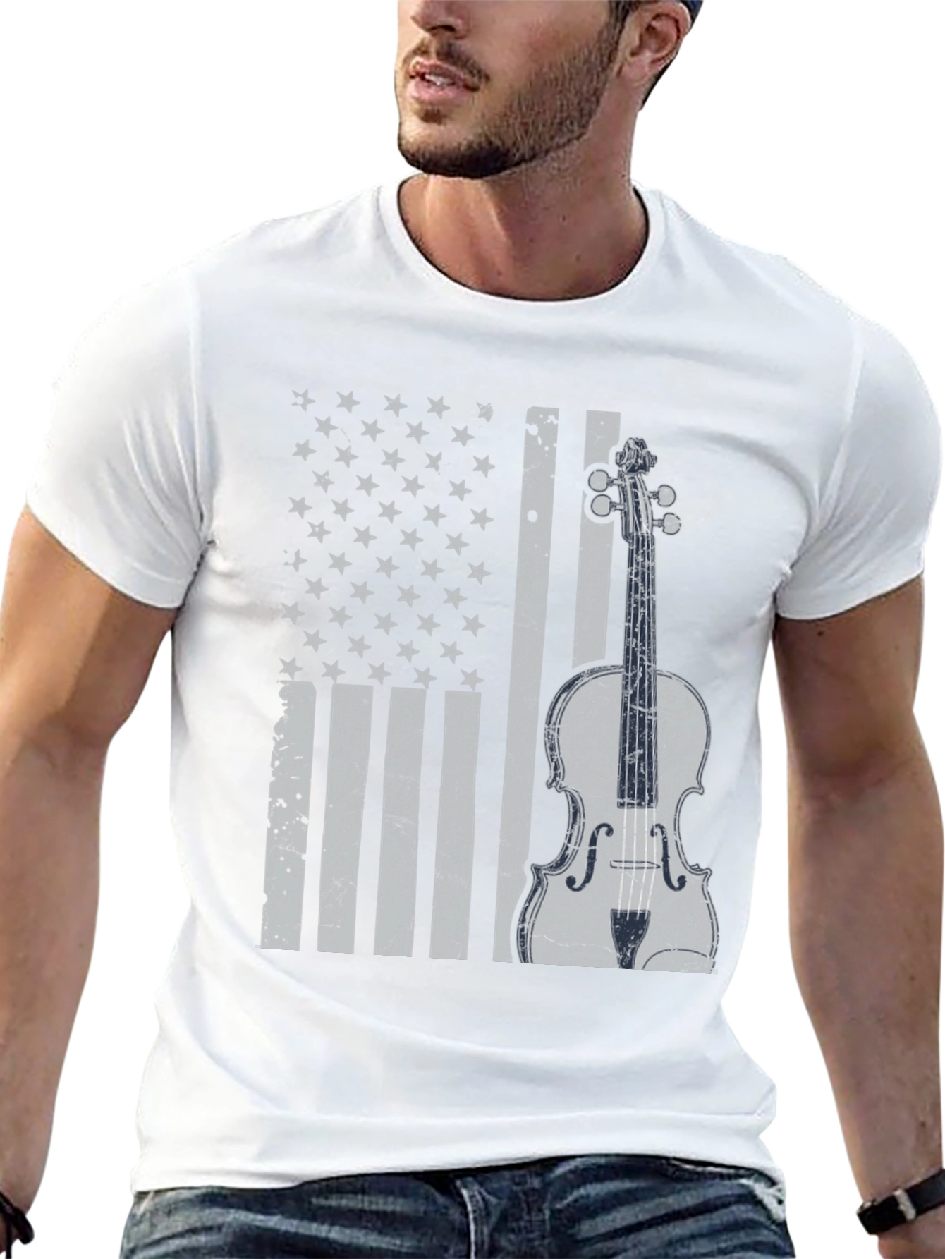 American Flag Violin Graphic T-Shirt