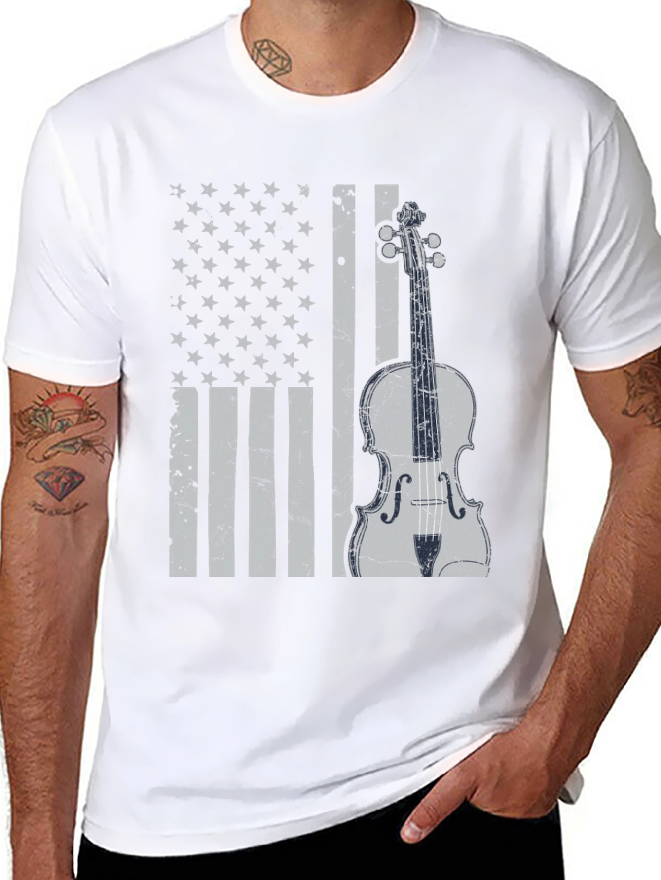 American Flag Violin Graphic T-Shirt