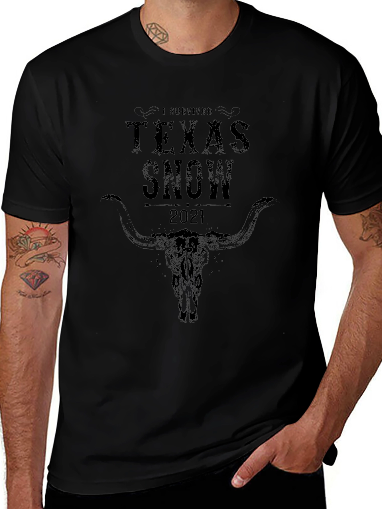 I Survived Texas Snow 2021 Black Graphic T-Shirt