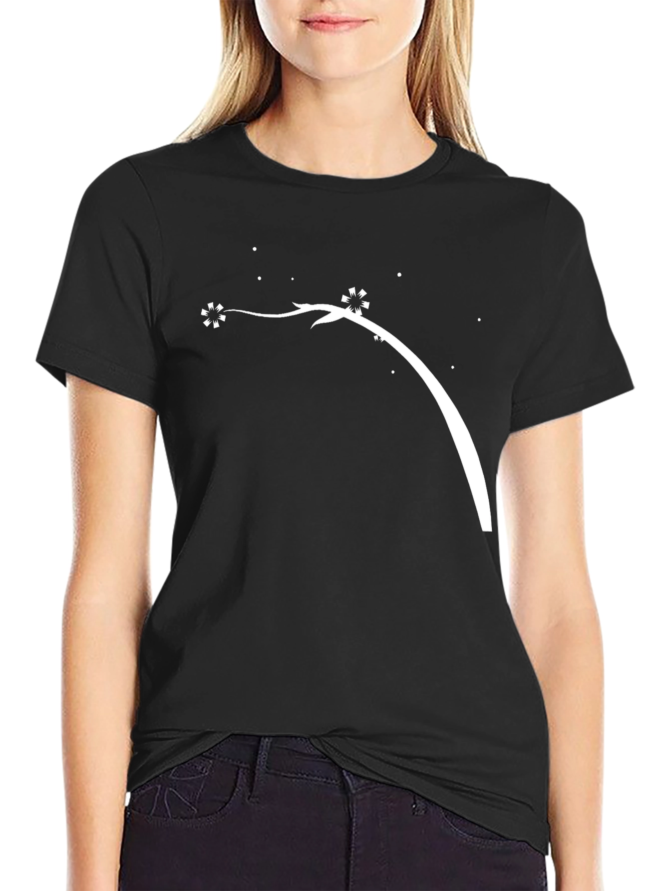 Stylish Black Tee with Abstract Floral Graphic