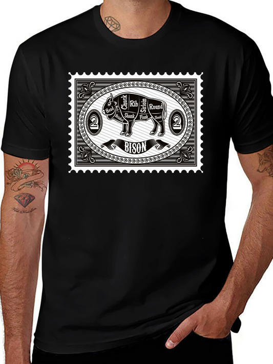 Bison Meat Cuts Black T-Shirt