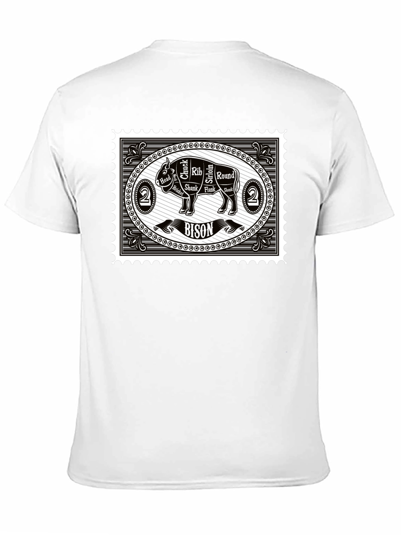 Bison Meat Cuts Black T-Shirt