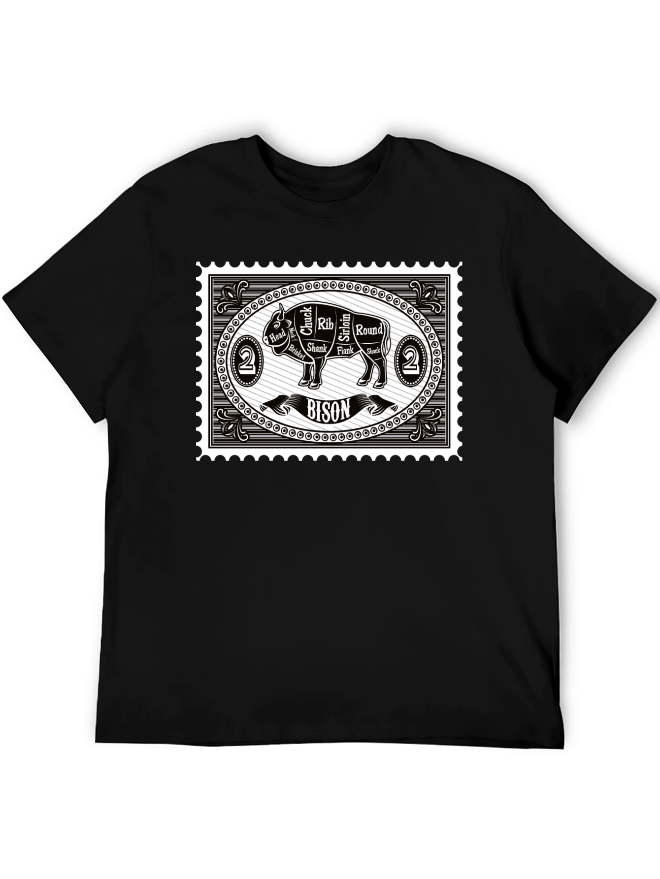 Bison Meat Cuts Black T-Shirt