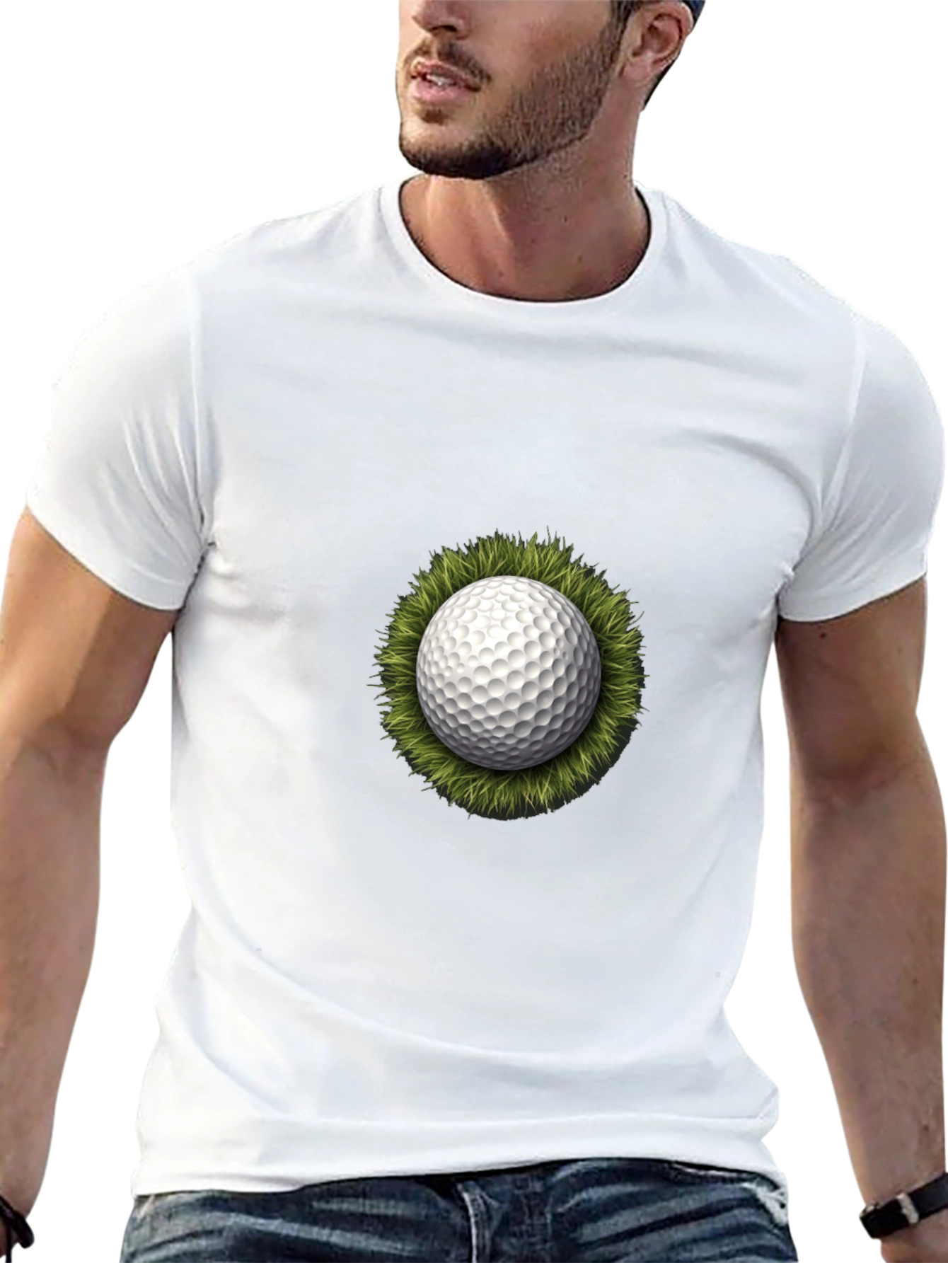 Golf Ball on Grass Graphic Tee - Black T-Shirt