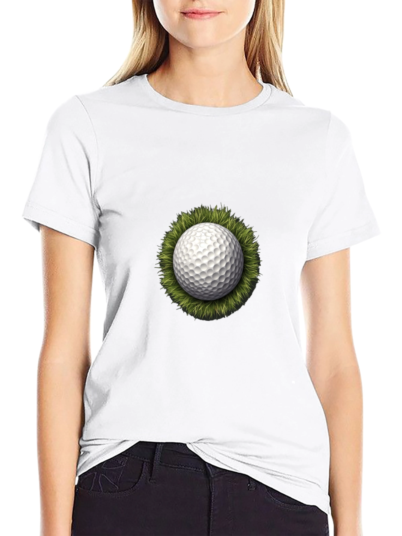 Golf Ball on Grass Graphic Tee - Black T-Shirt